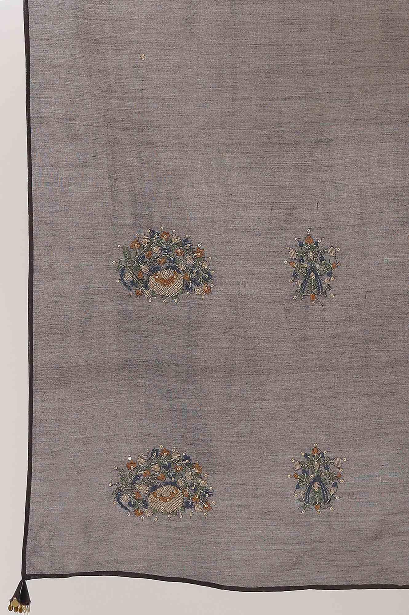 Dark Brown Cotton Silk Embroidered Drape - Image 4