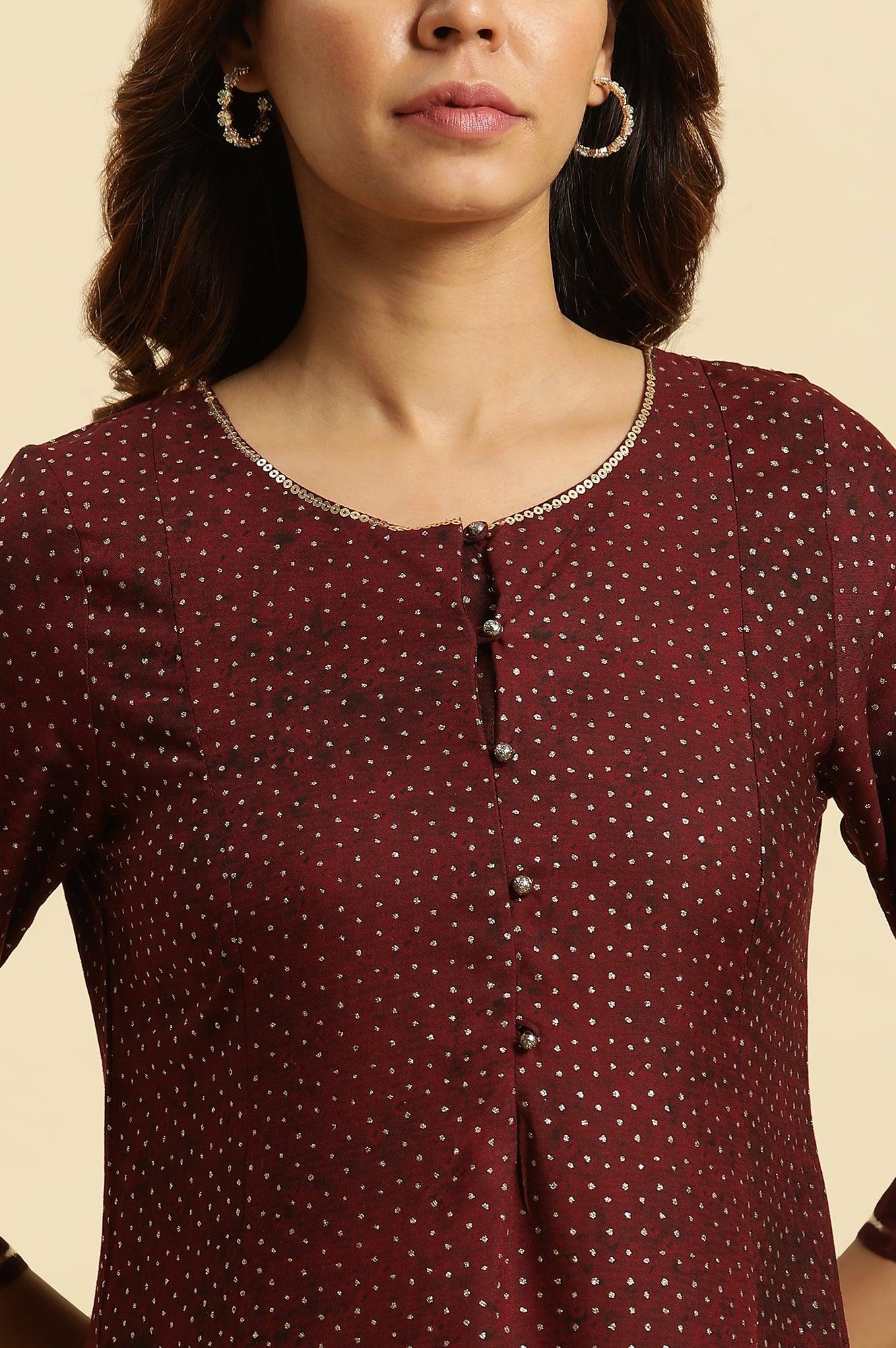 Dark Brown Embellished Flared Kurta - Image 6