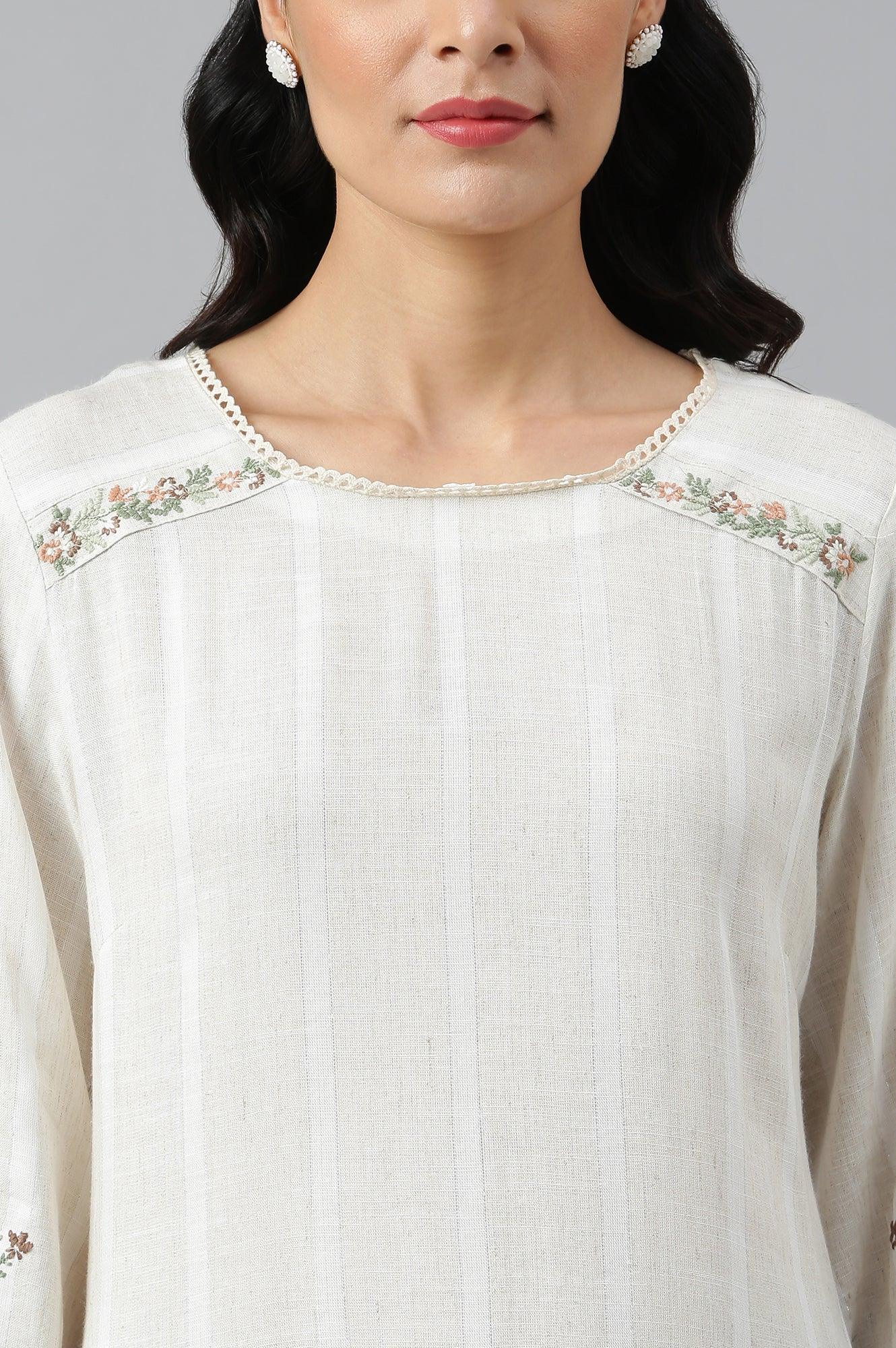 Dark Brown Embroidered kurta And Schiffli Slim Pants - Image 9