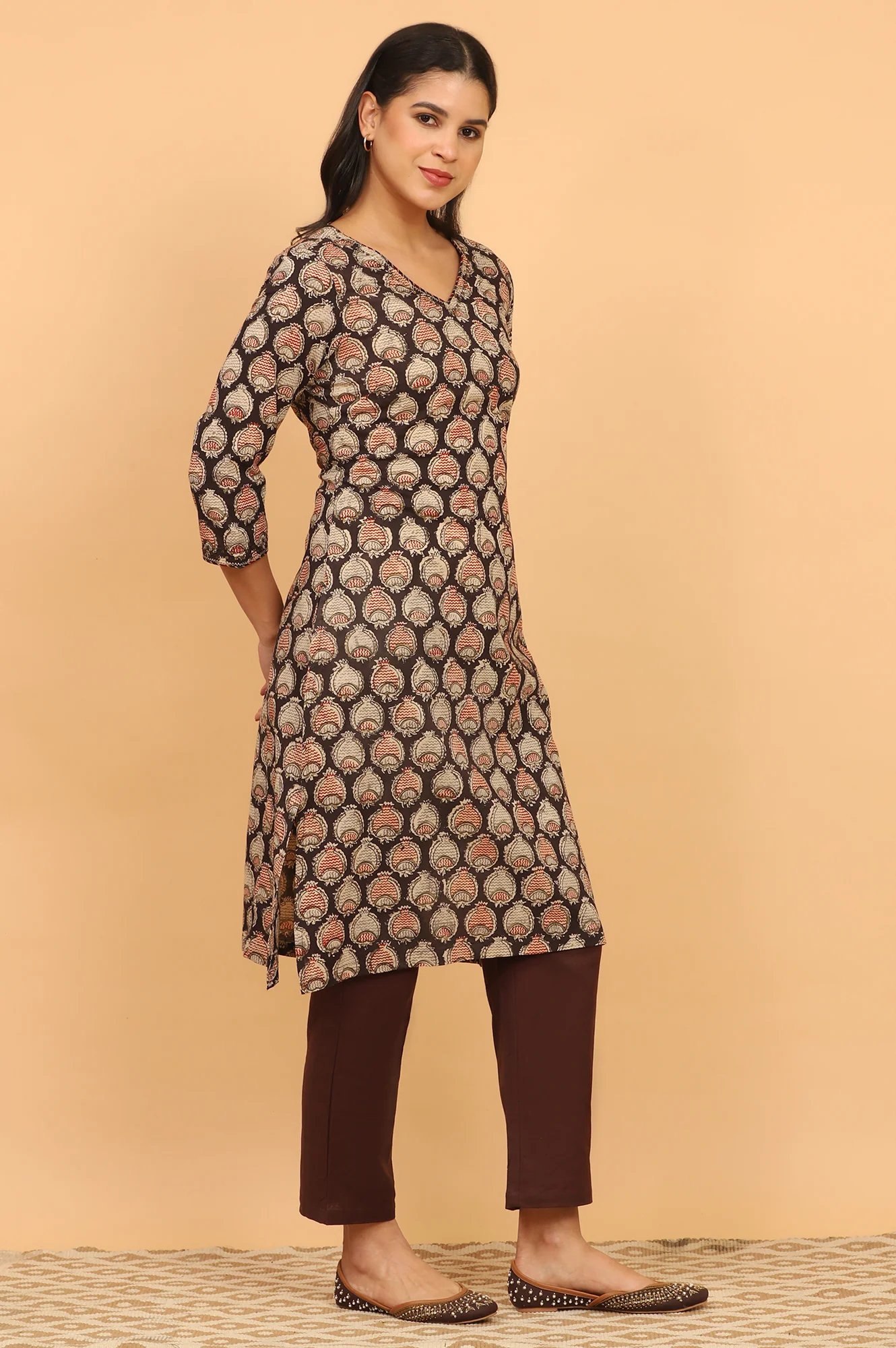 Dark Brown Kalamkari Kurta - Image 7