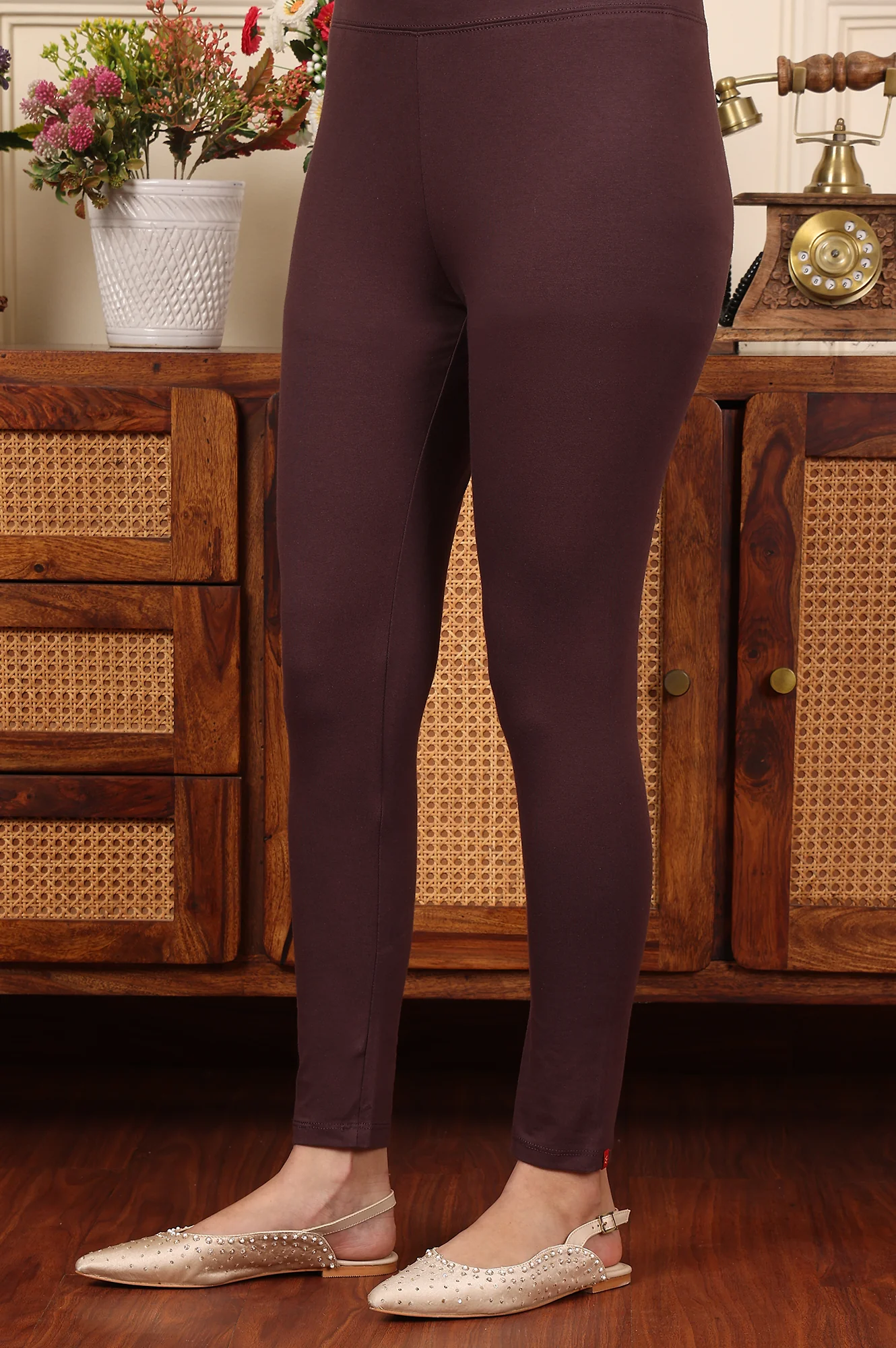 Dark Brown Knitted Cotton Lycra Tights - Image 2