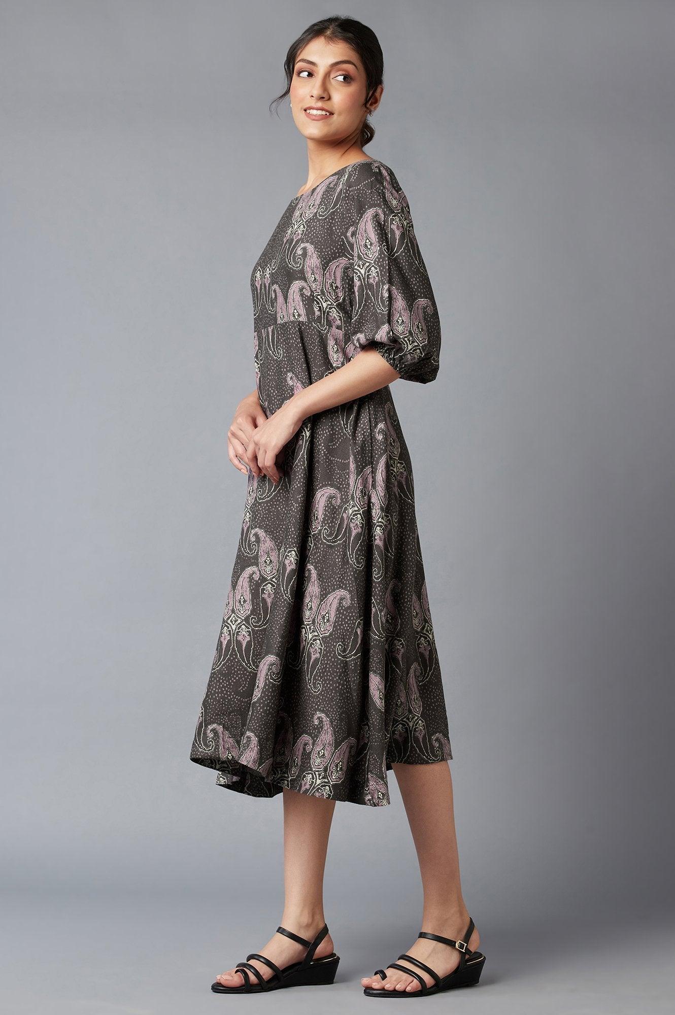 Dark Brown Paisley Print Maxi Dress - Image 3