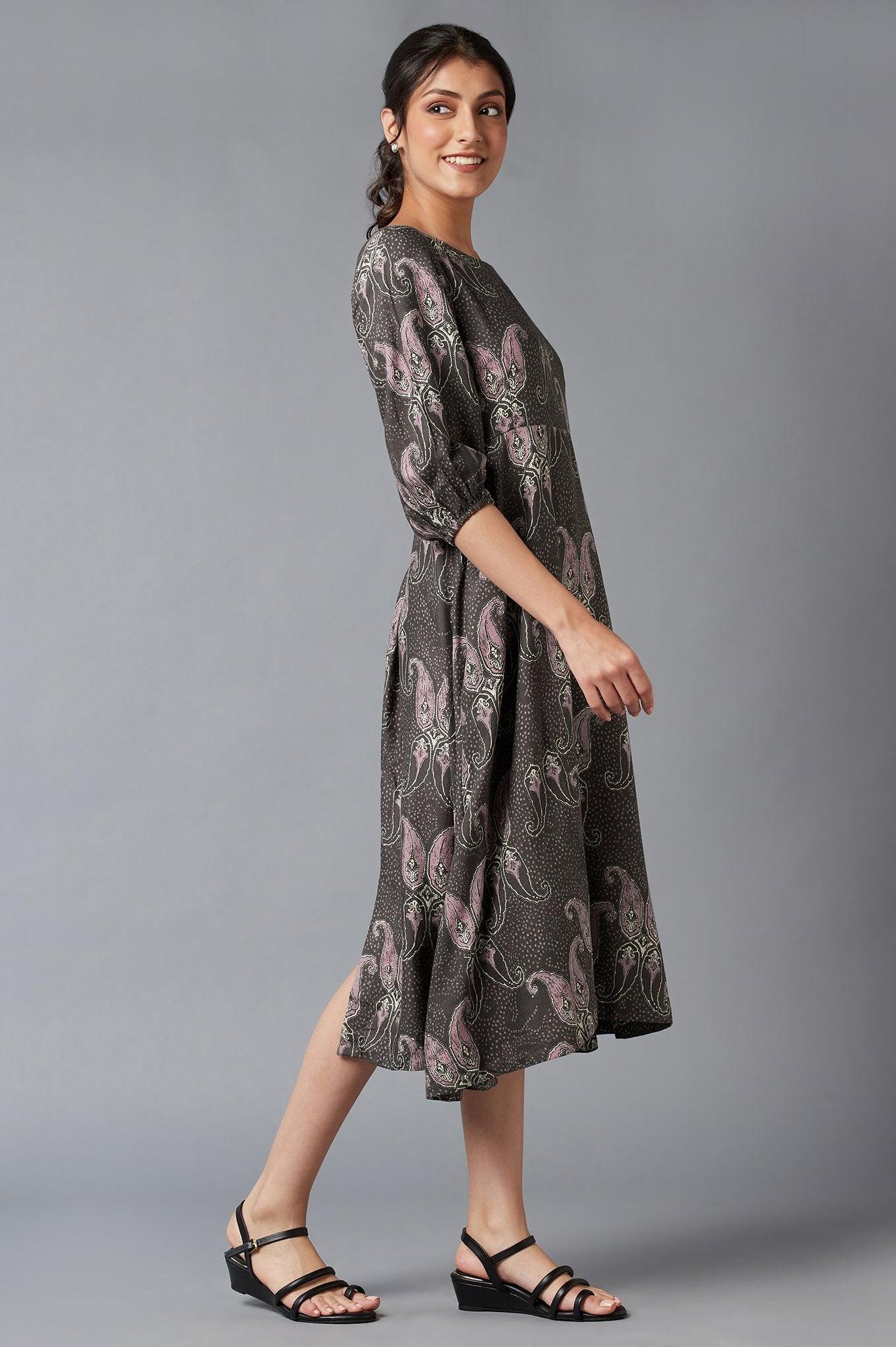Dark Brown Paisley Print Maxi Dress - Image 4