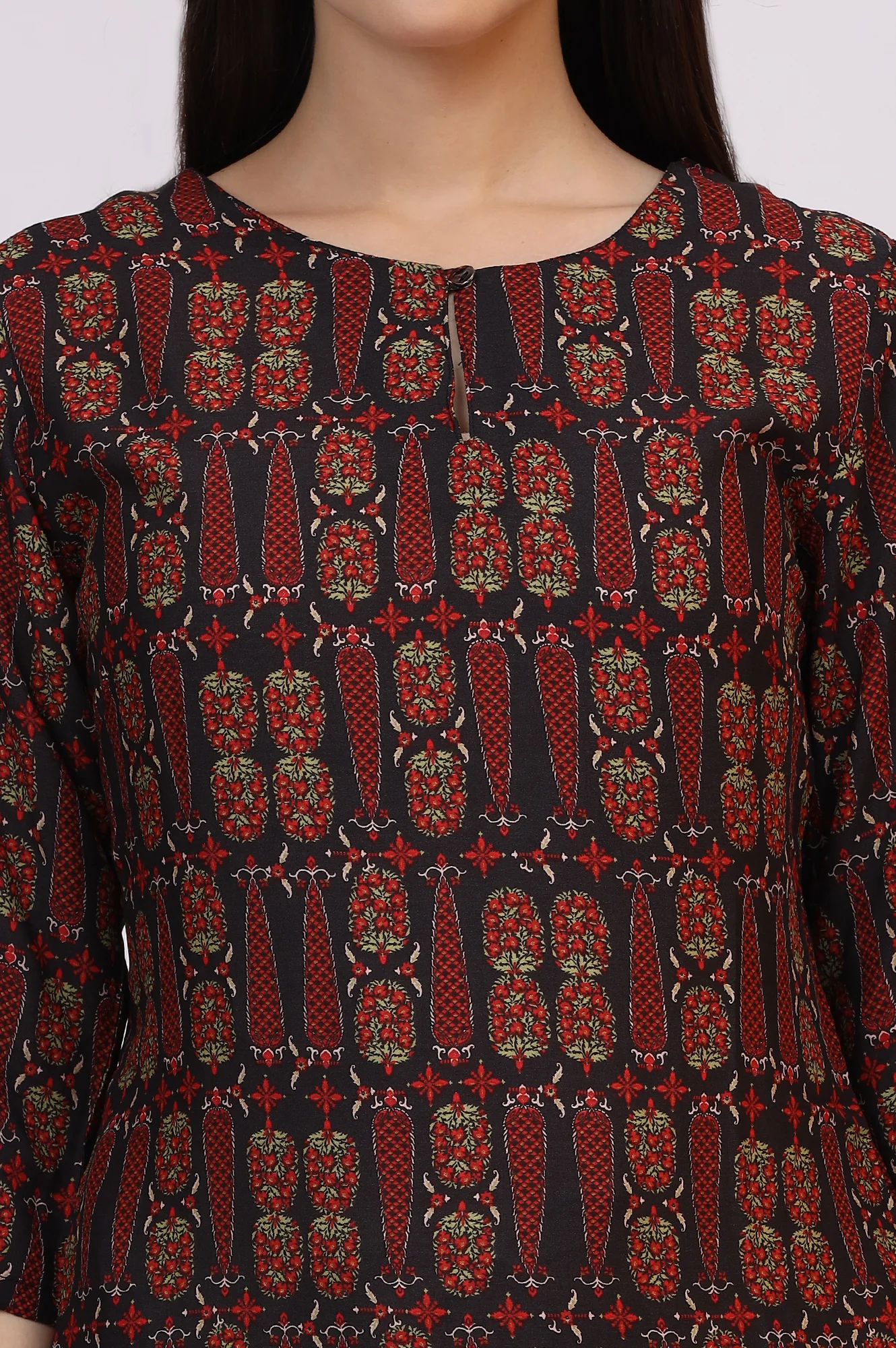 Dark Brown Paisley Printed Modal Straight Kurta - Image 5