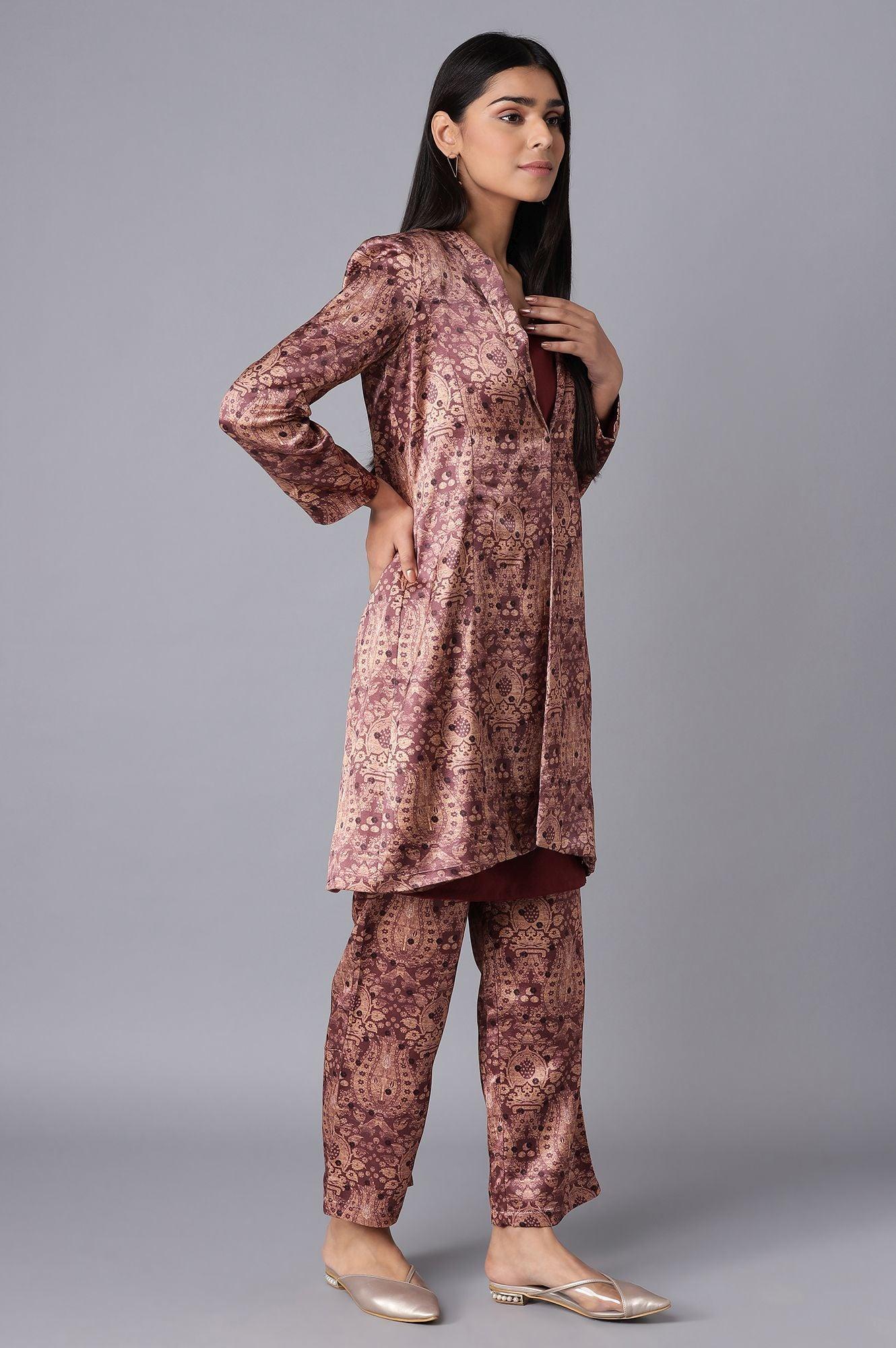 Dark Brown Pant Suit With kurta Set - Image 4
