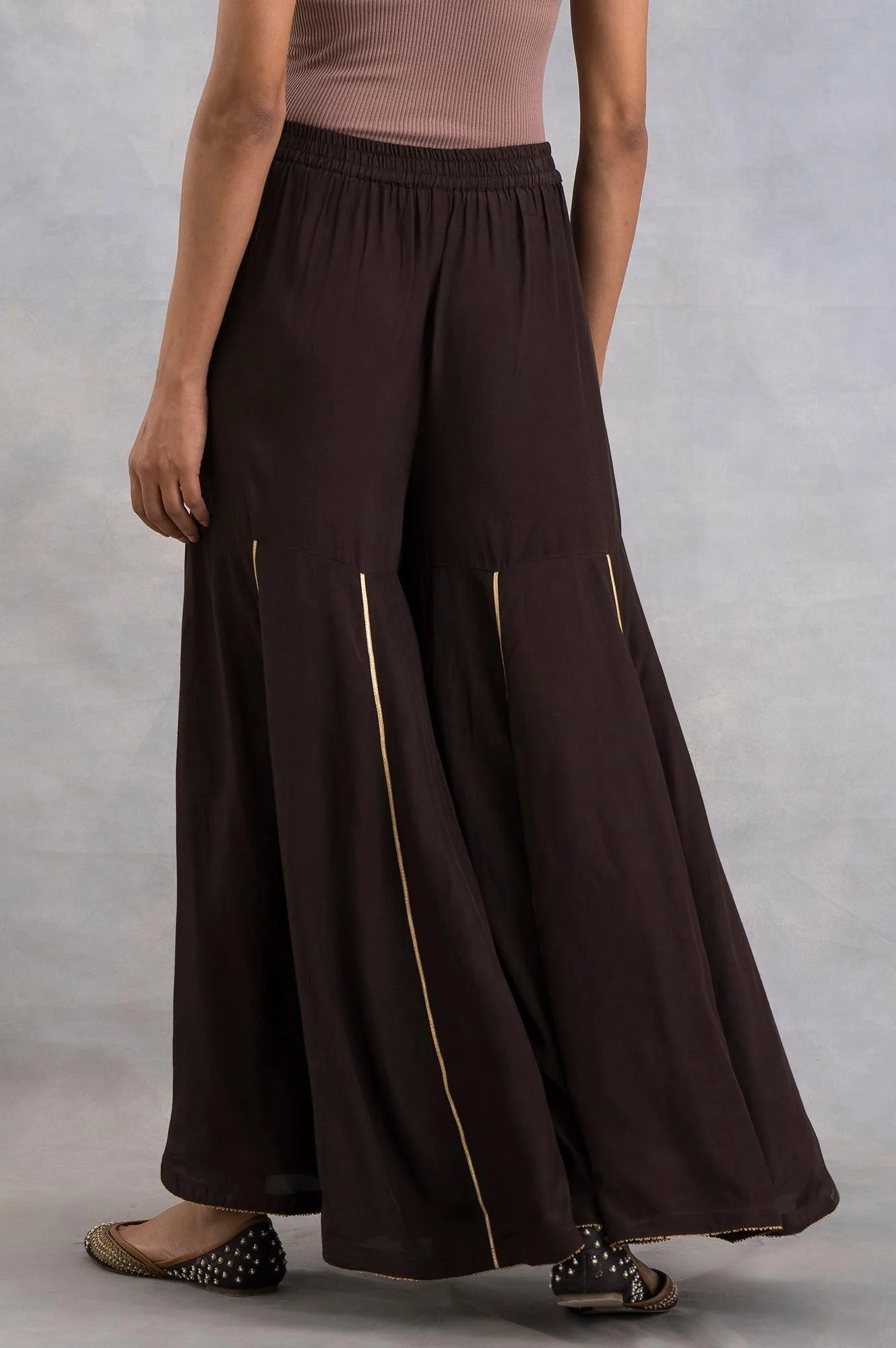Dark Brown Sharara With Embroidery - Image 2