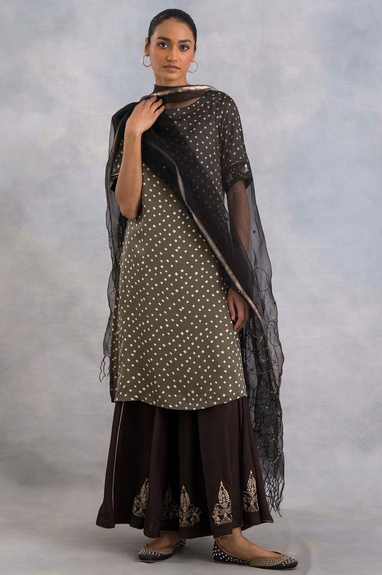 Dark Brown Sharara With Embroidery - Image 5