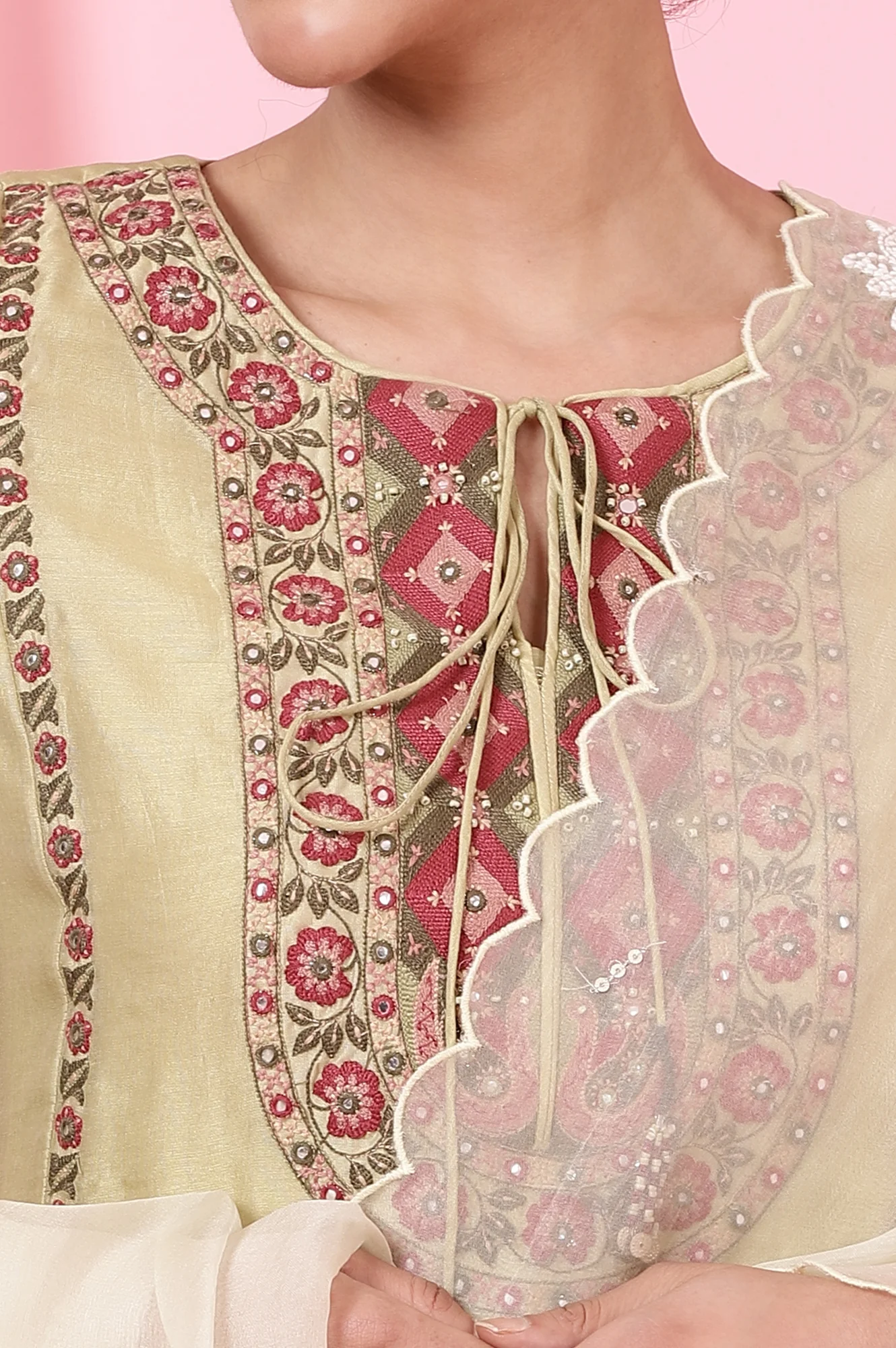 Dark Brown Silk Organza Embroidered Dupatta - Image 4