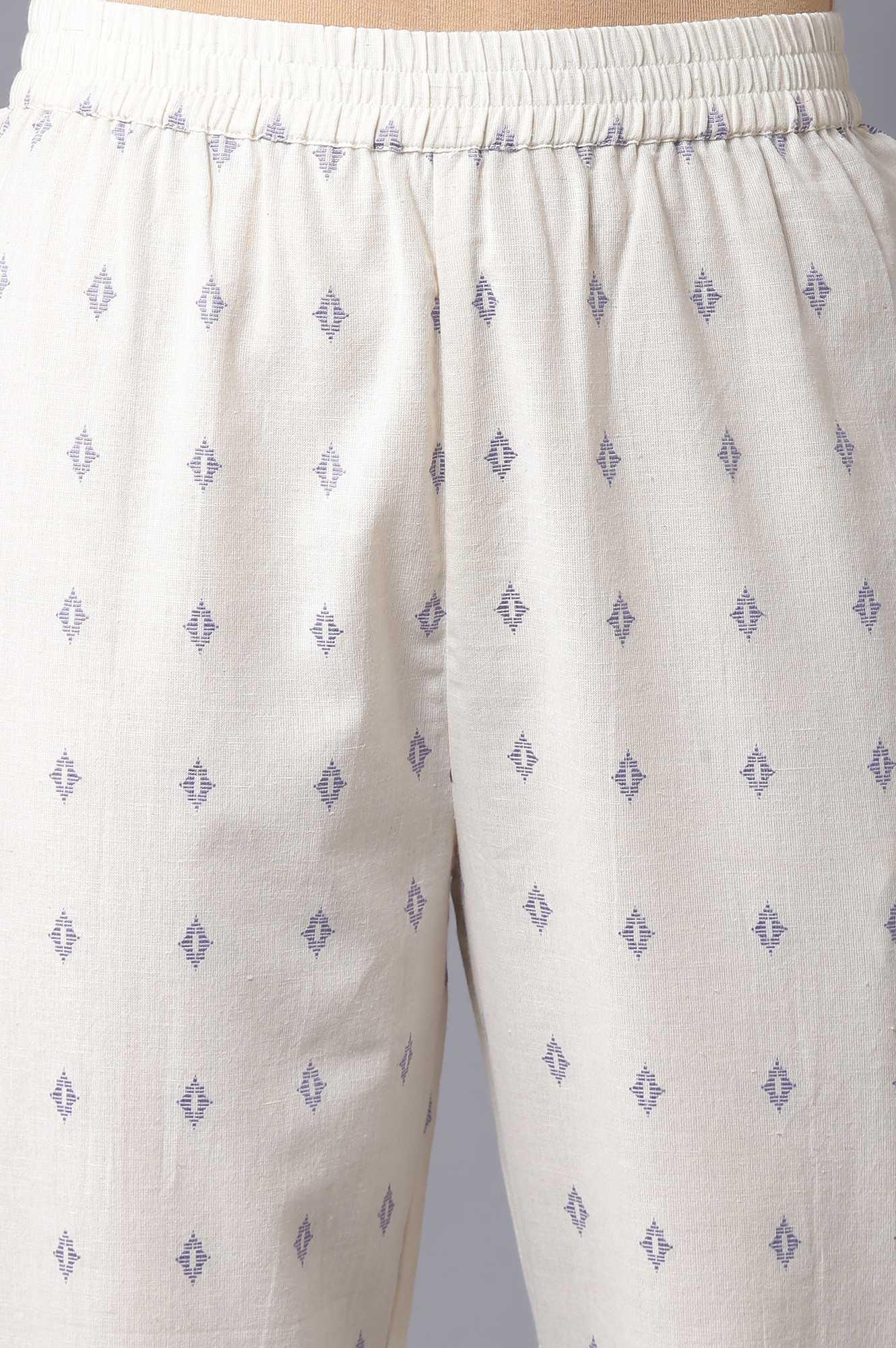 Dark Chambray Blue, Ecru Stripe Slim Pants And Dupatta Set - Image 6