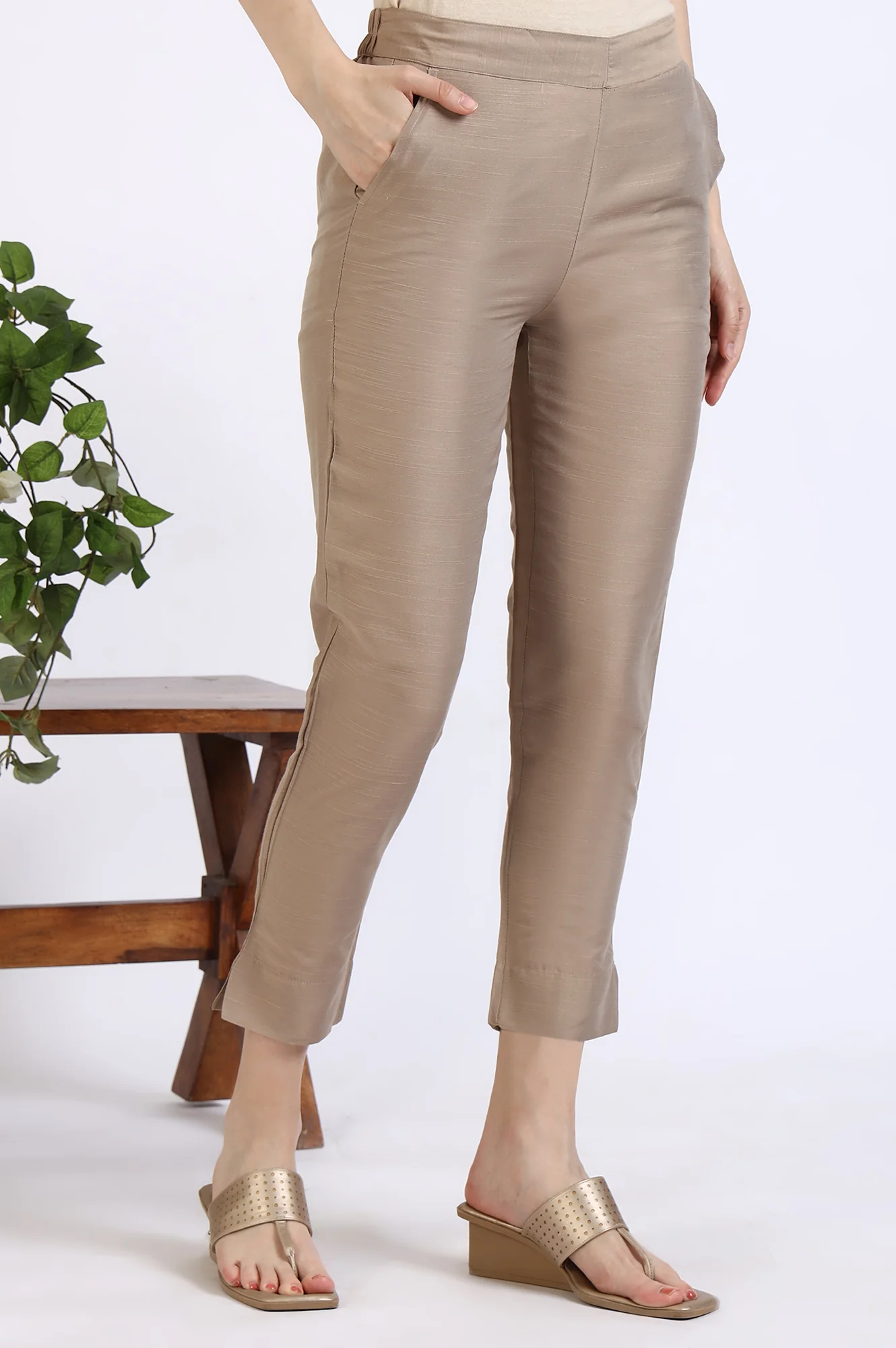 Dark Gold Solid Yarn Dyed Trousers - Image 3