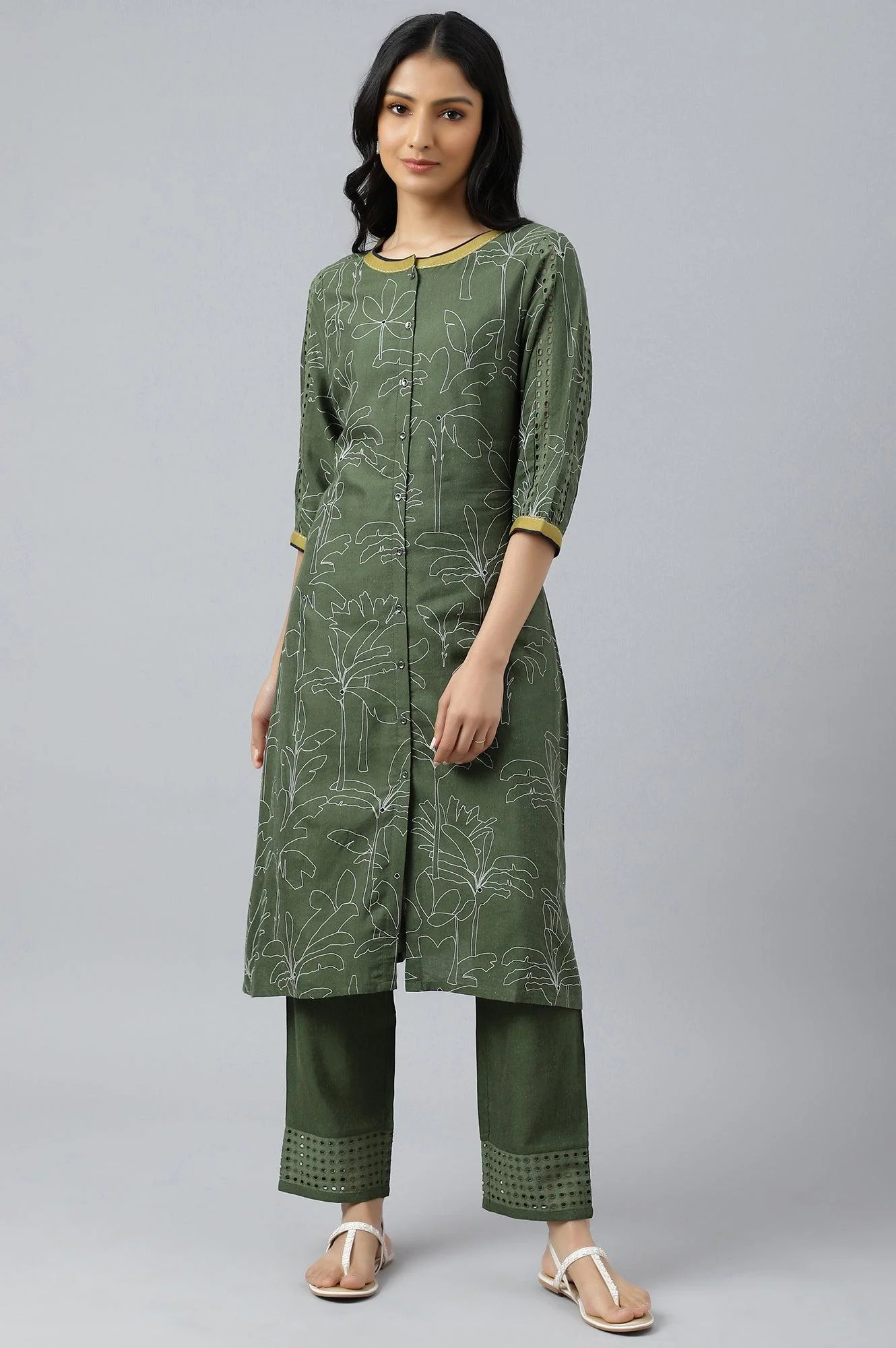 Dark Green A-Line Kurta with Straight Pants