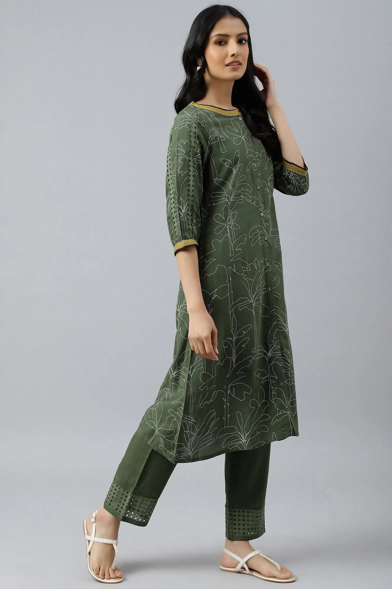 Dark Green A-Line Kurta with Straight Pants - Image 4