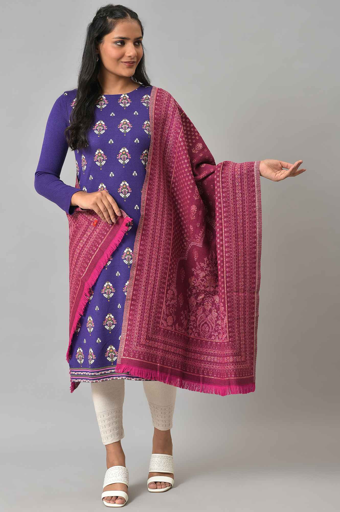 Dark Green Acrylic Floral Print Dupatta - Image 2