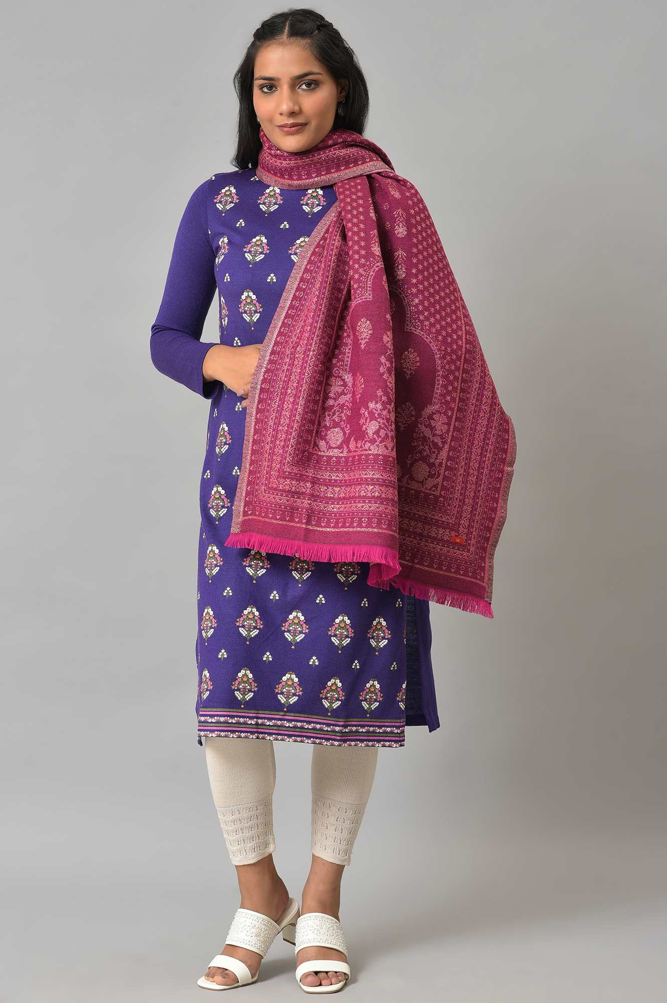 Dark Green Acrylic Floral Print Dupatta - Image 3