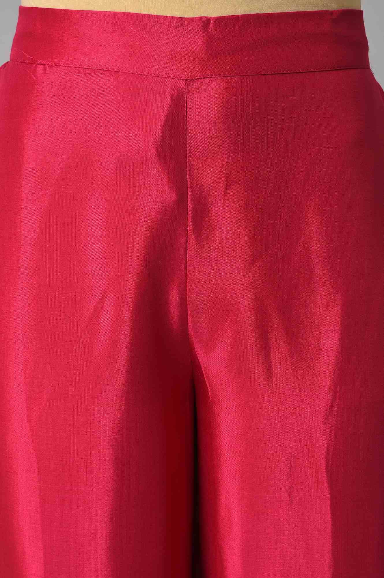 Dark Green Embroidered Festive kurta With Pink Parallel Pants - Image 6