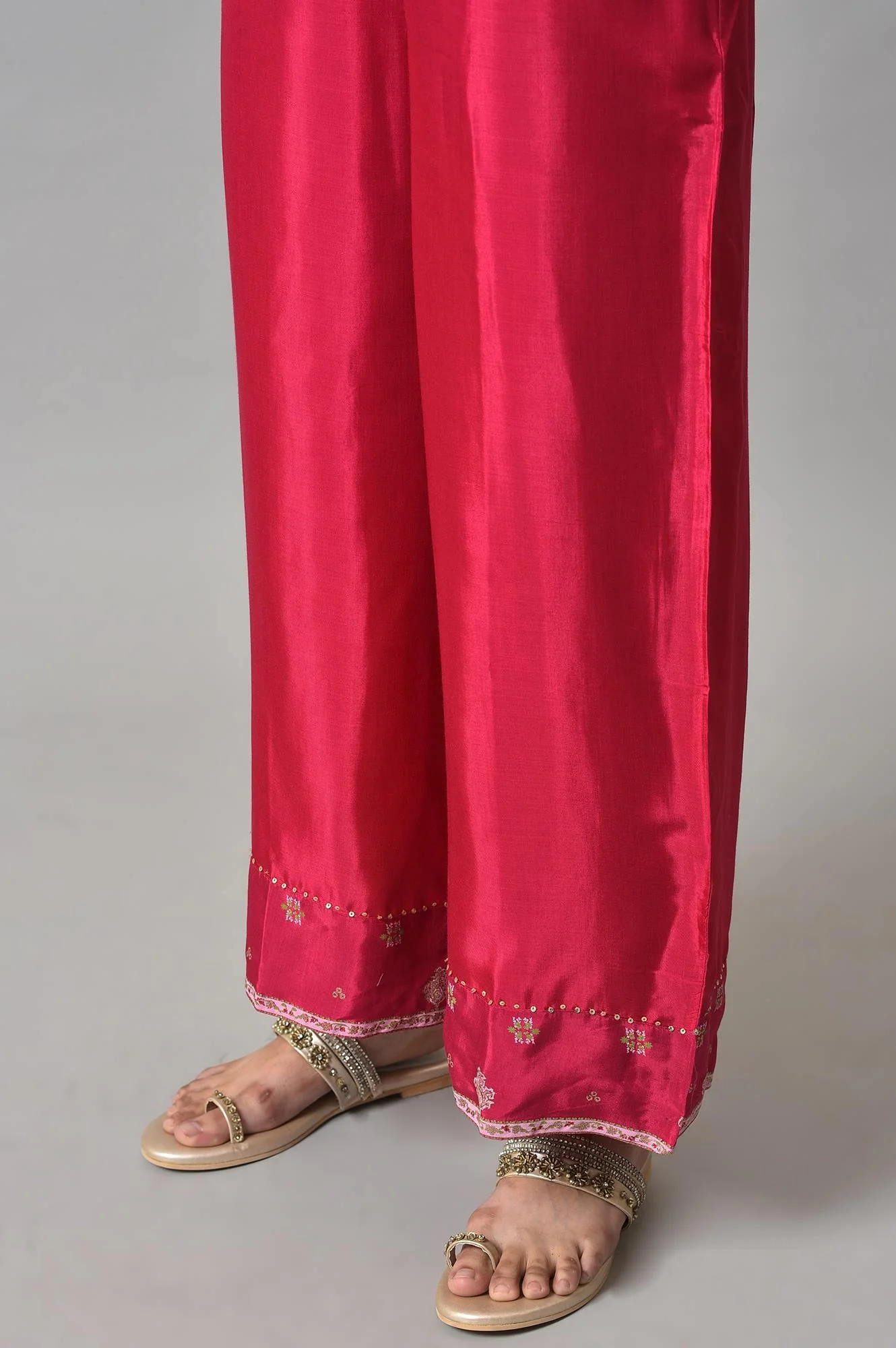 Dark Green Embroidered Festive kurta With Pink Parallel Pants - Image 8