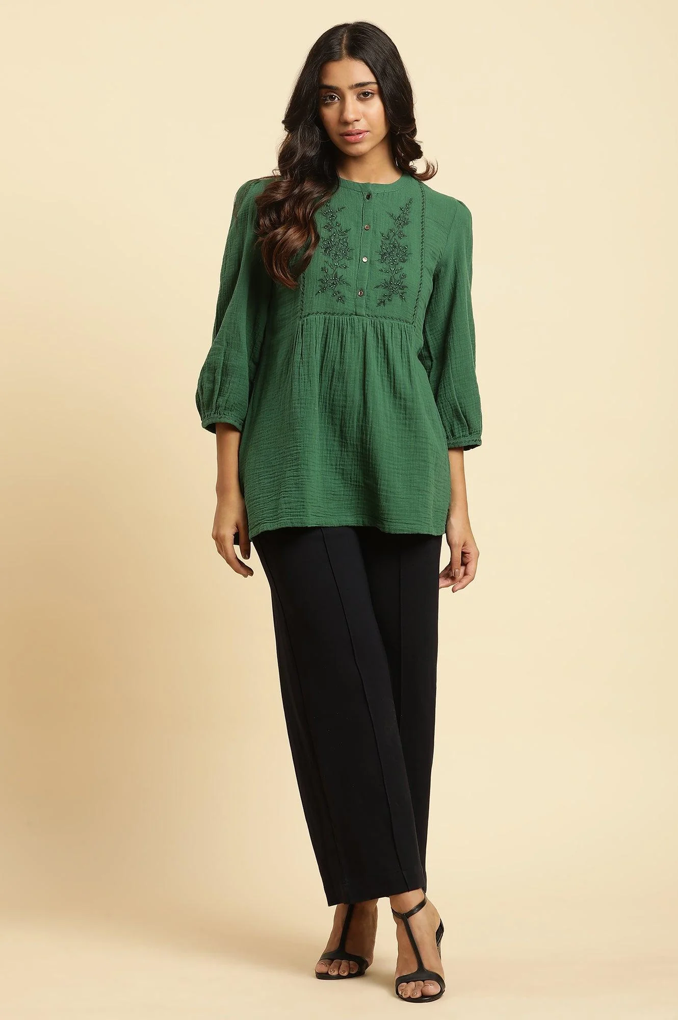 Dark Green Embroidered Western Top - Image 5