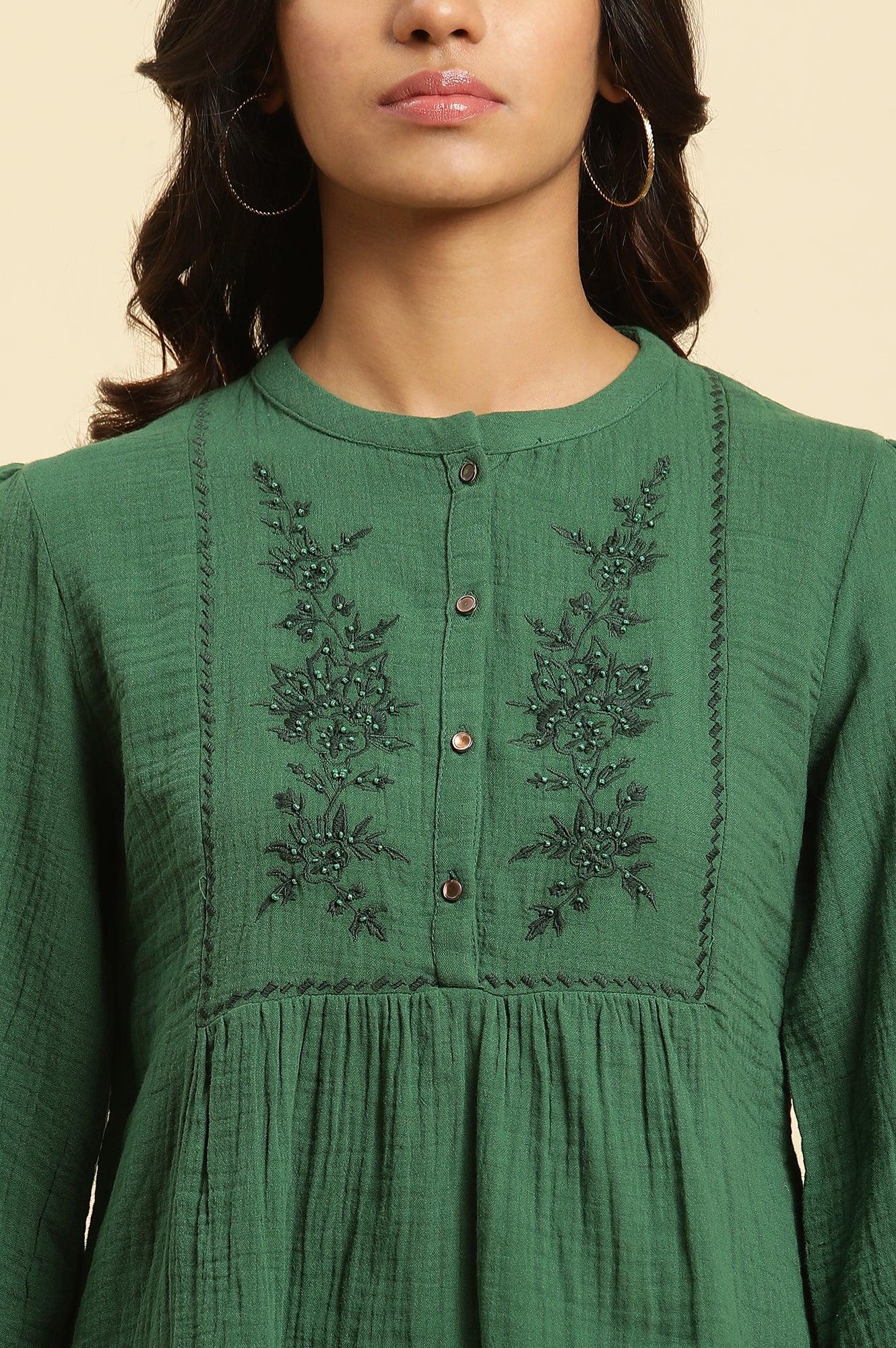 Dark Green Embroidered Western Top - Image 6