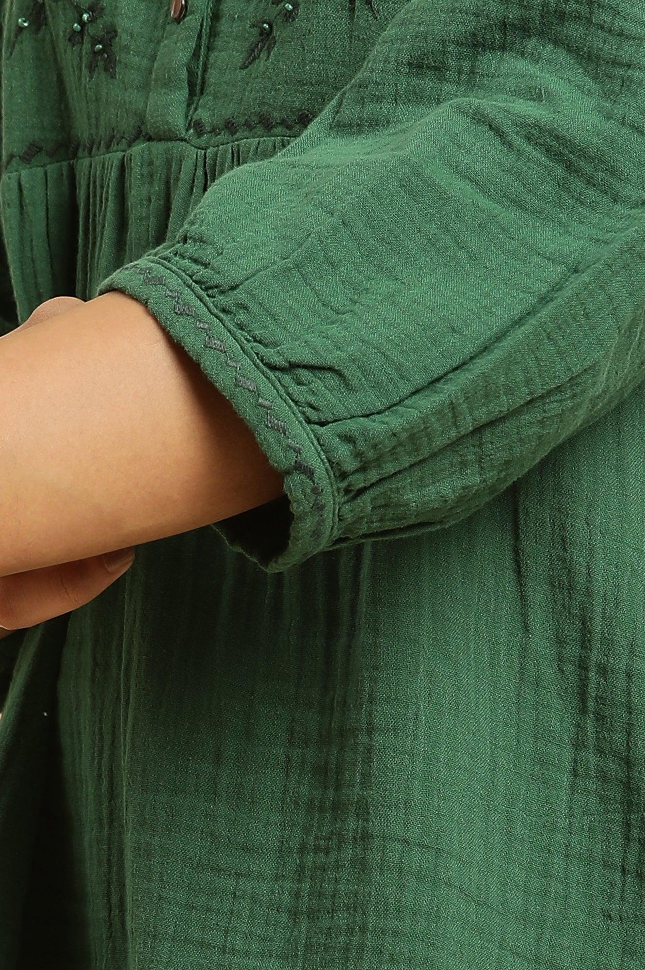 Dark Green Embroidered Western Top - Image 7