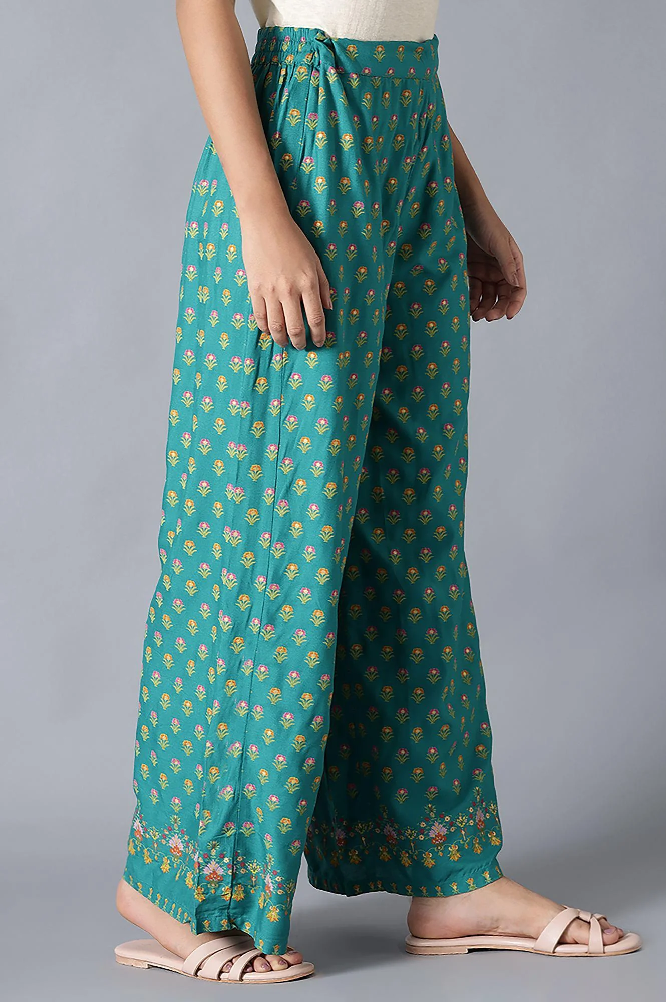 Dark Green Floral Printed Parallel Pants - Image 4