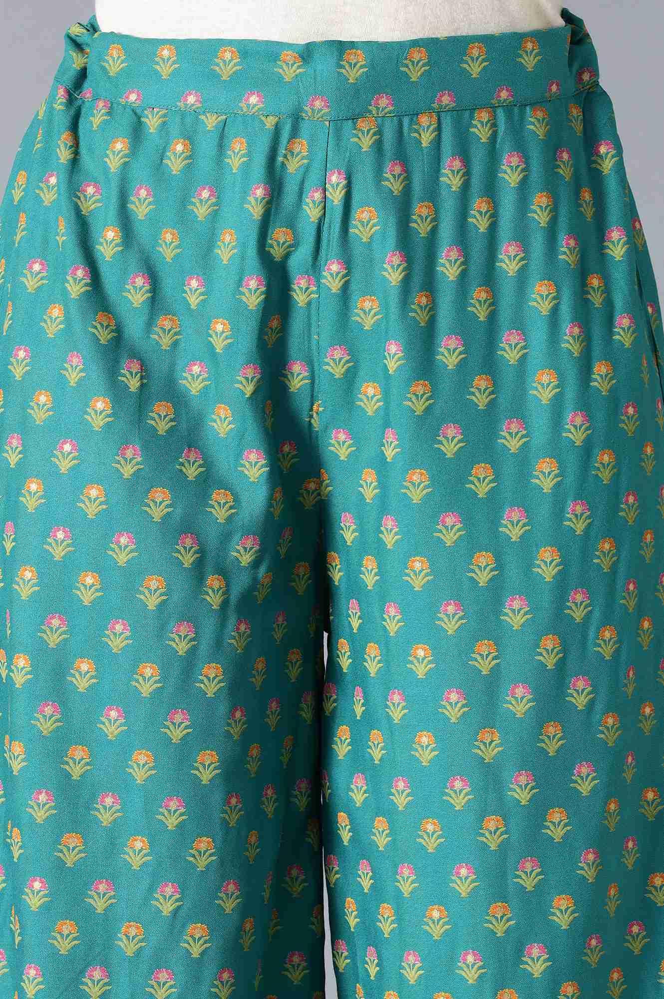 Dark Green Floral Printed Parallel Pants - Image 6