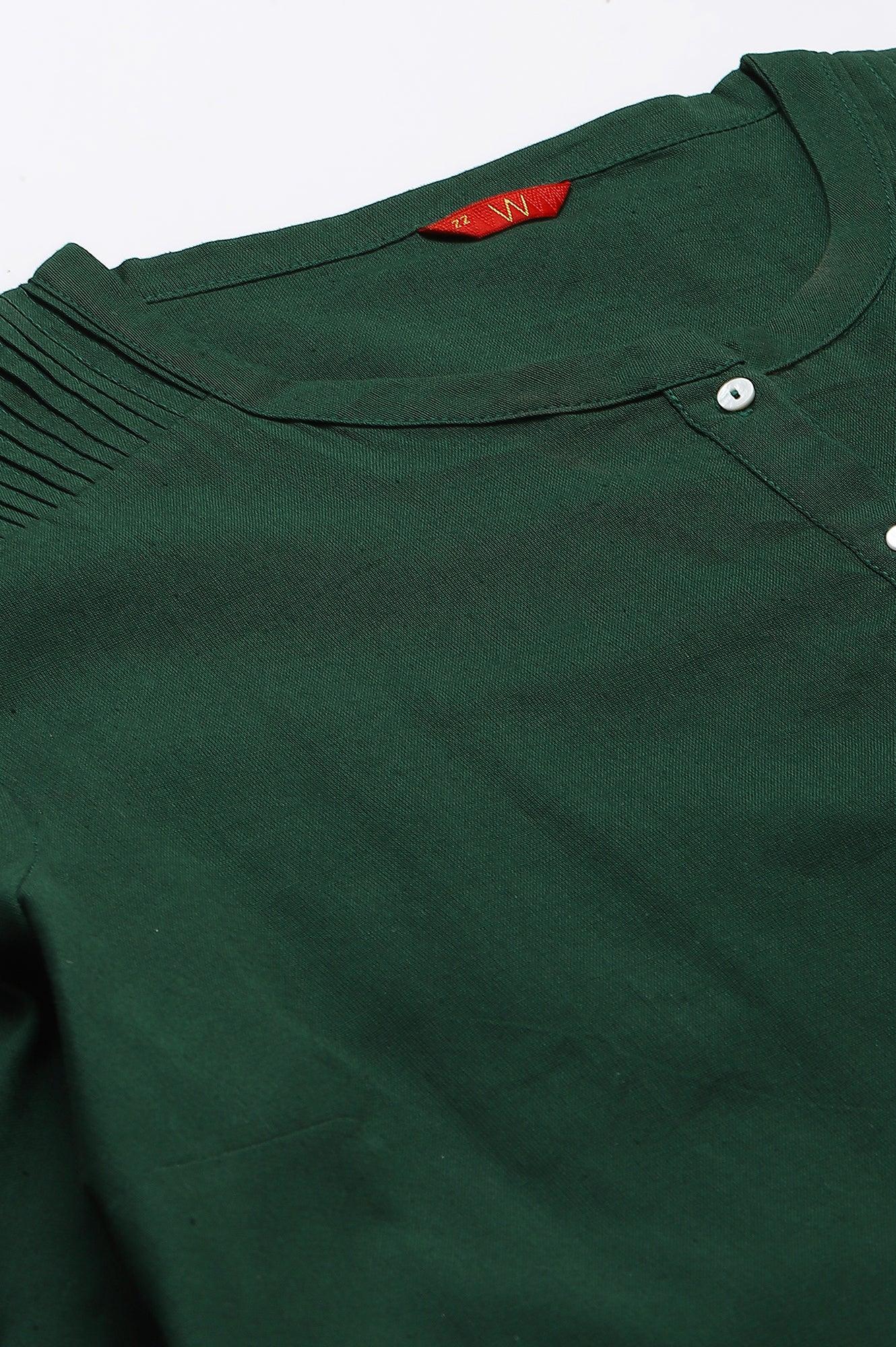 Dark Green Half Placket Plus Size Shirt kurta - Image 7