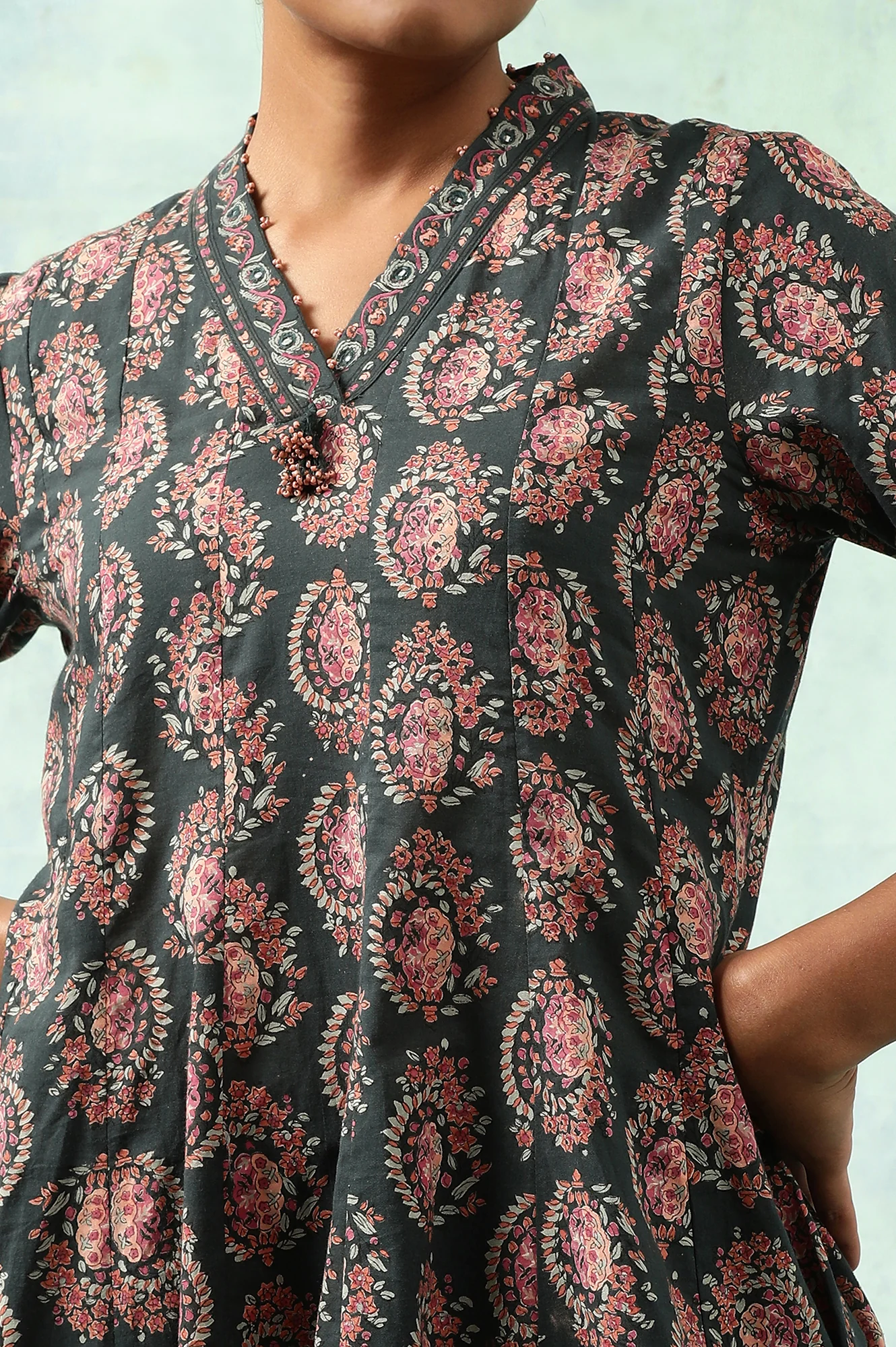Dark Green Hand Block Print Flared kurta - Image 6
