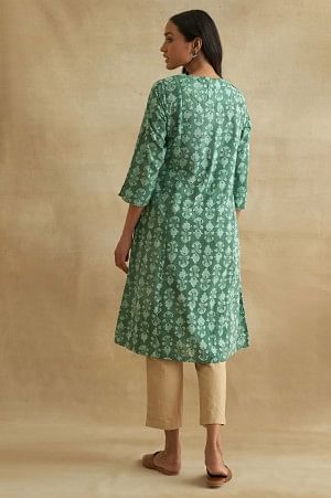 Dark Green Handblock Print kurta - Image 2