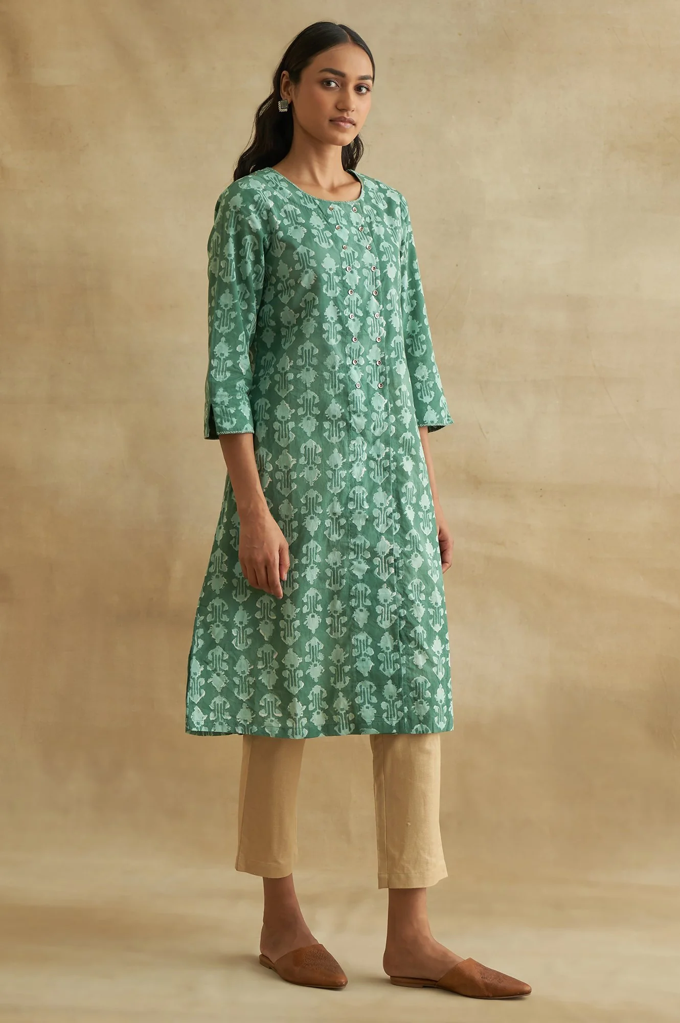 Dark Green Handblock Print kurta - Image 4