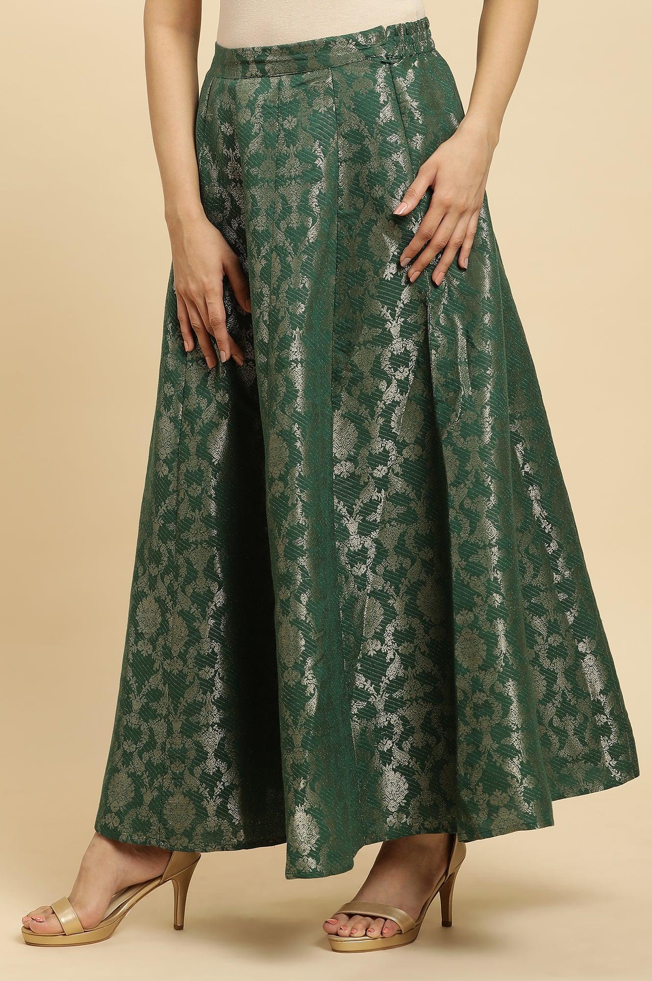 Dark Green Jacquard Flared Skirt - Image 2