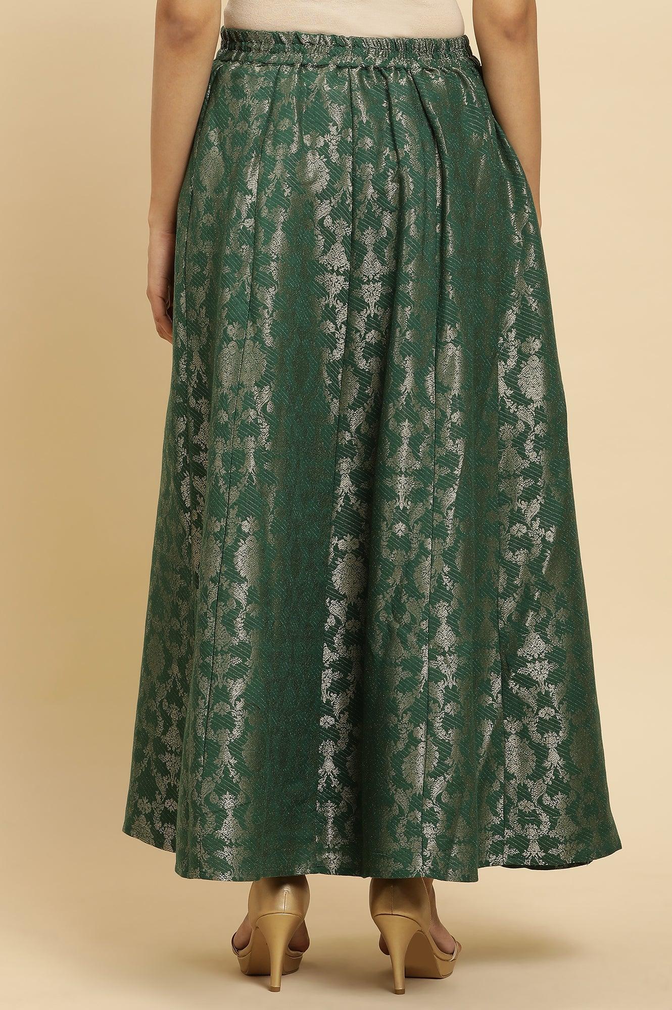 Dark Green Jacquard Flared Skirt - Image 3