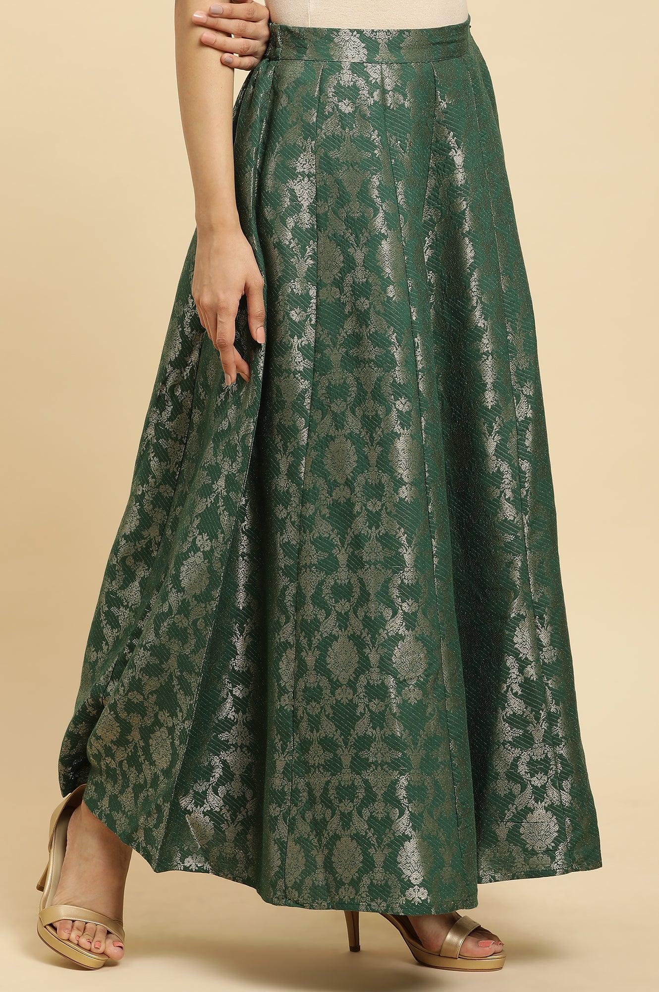 Dark Green Jacquard Flared Skirt - Image 4