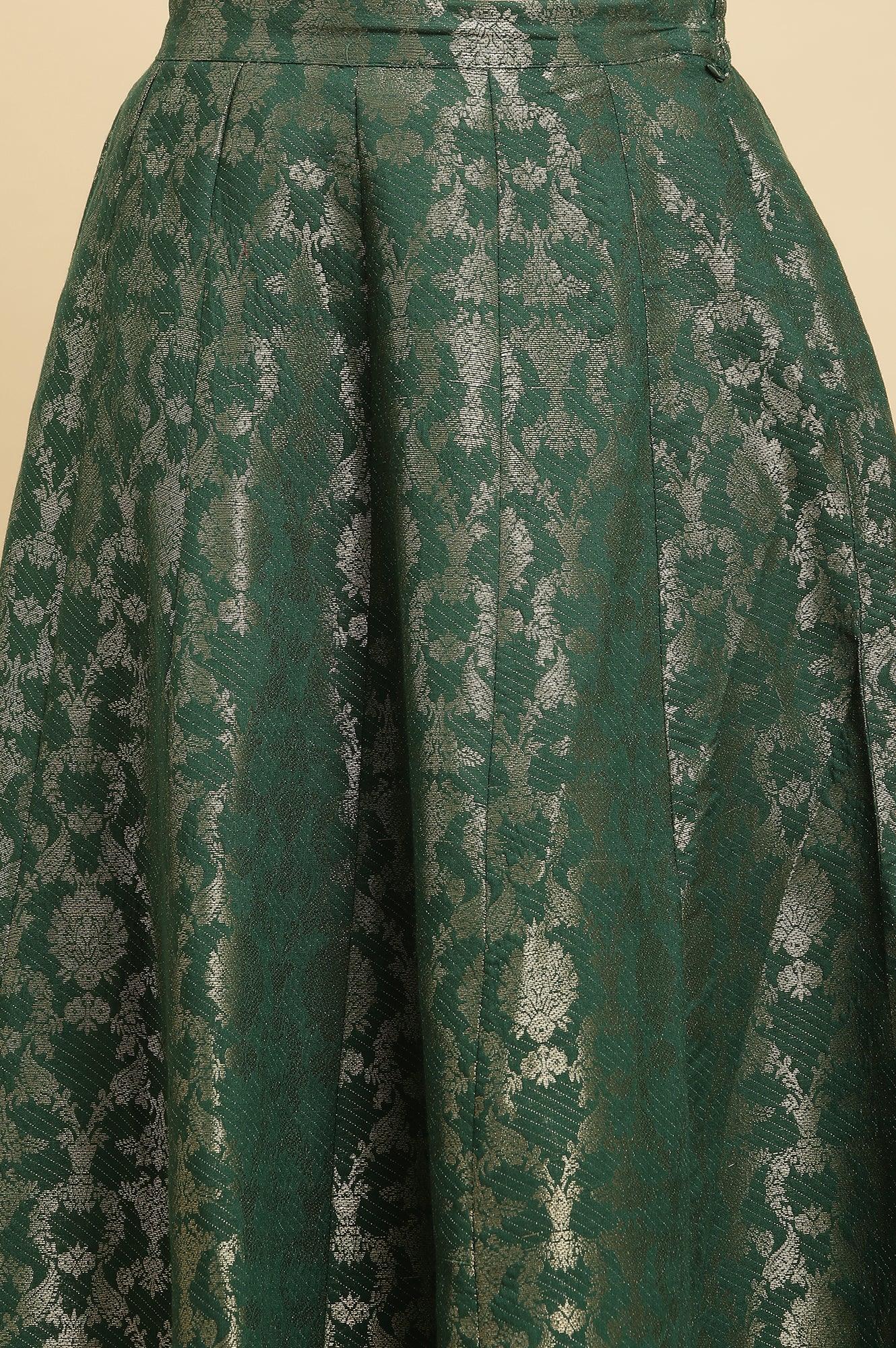 Dark Green Jacquard Flared Skirt - Image 6