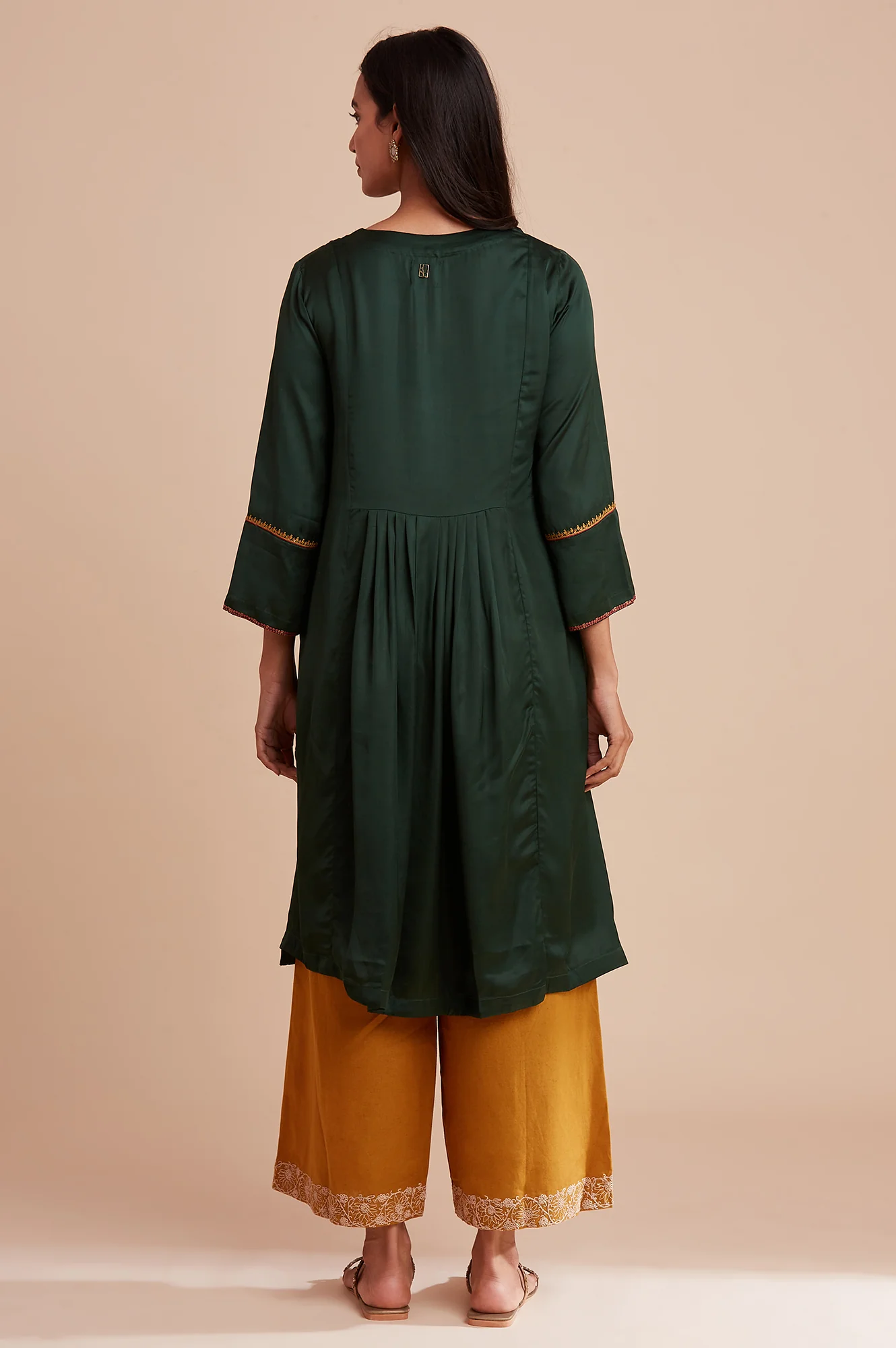 Dark Green Modal Satin Embroidered kurta - Image 2
