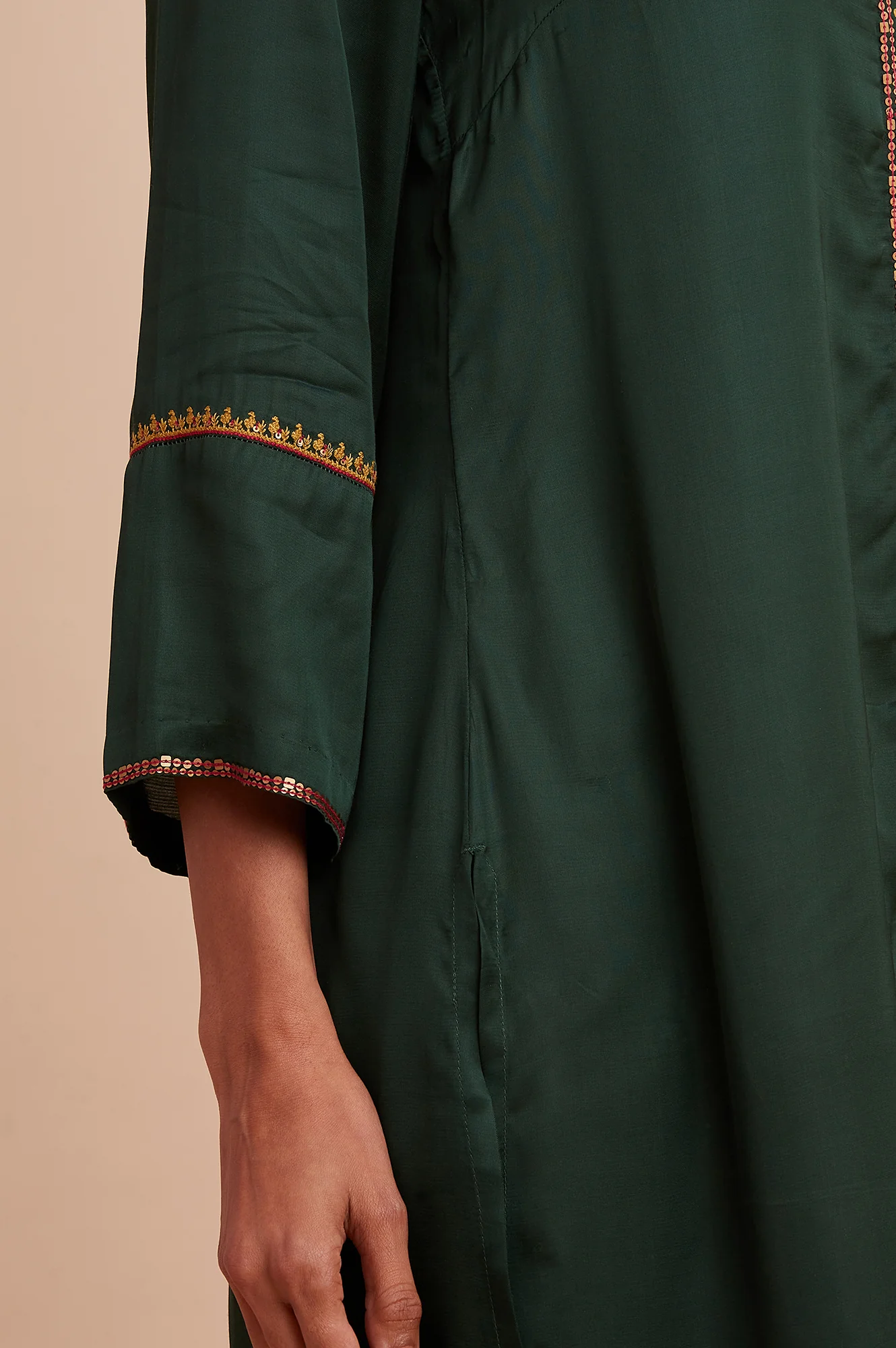 Dark Green Modal Satin Embroidered kurta - Image 6