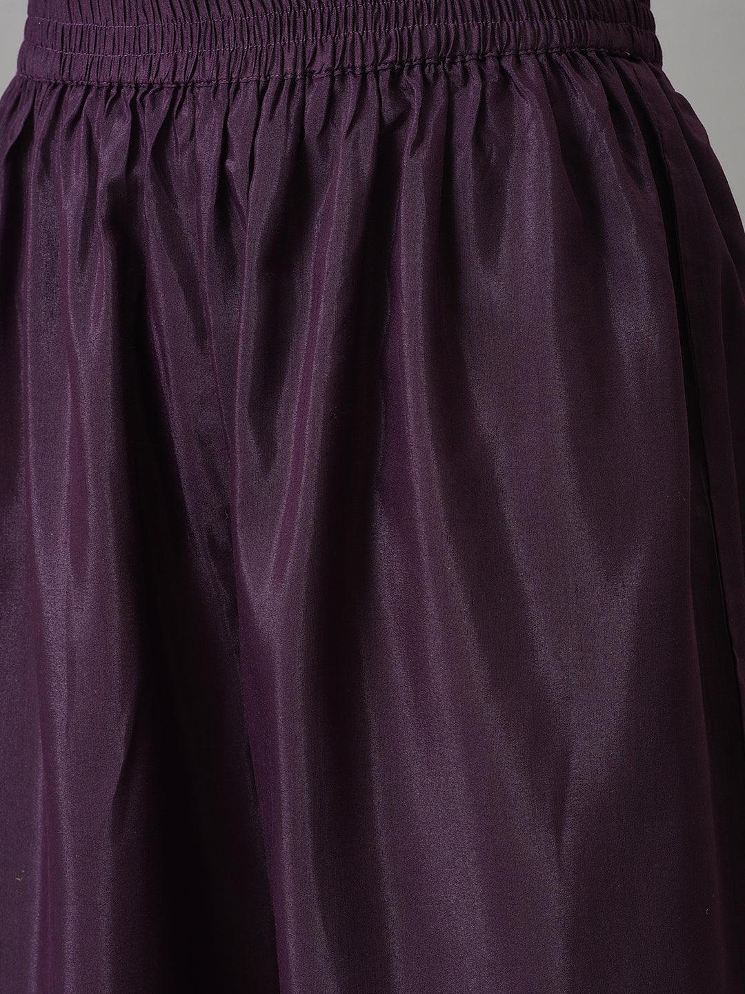 Dark Green Round Neck kurta With Purple Pants And Dupatta - Image 7