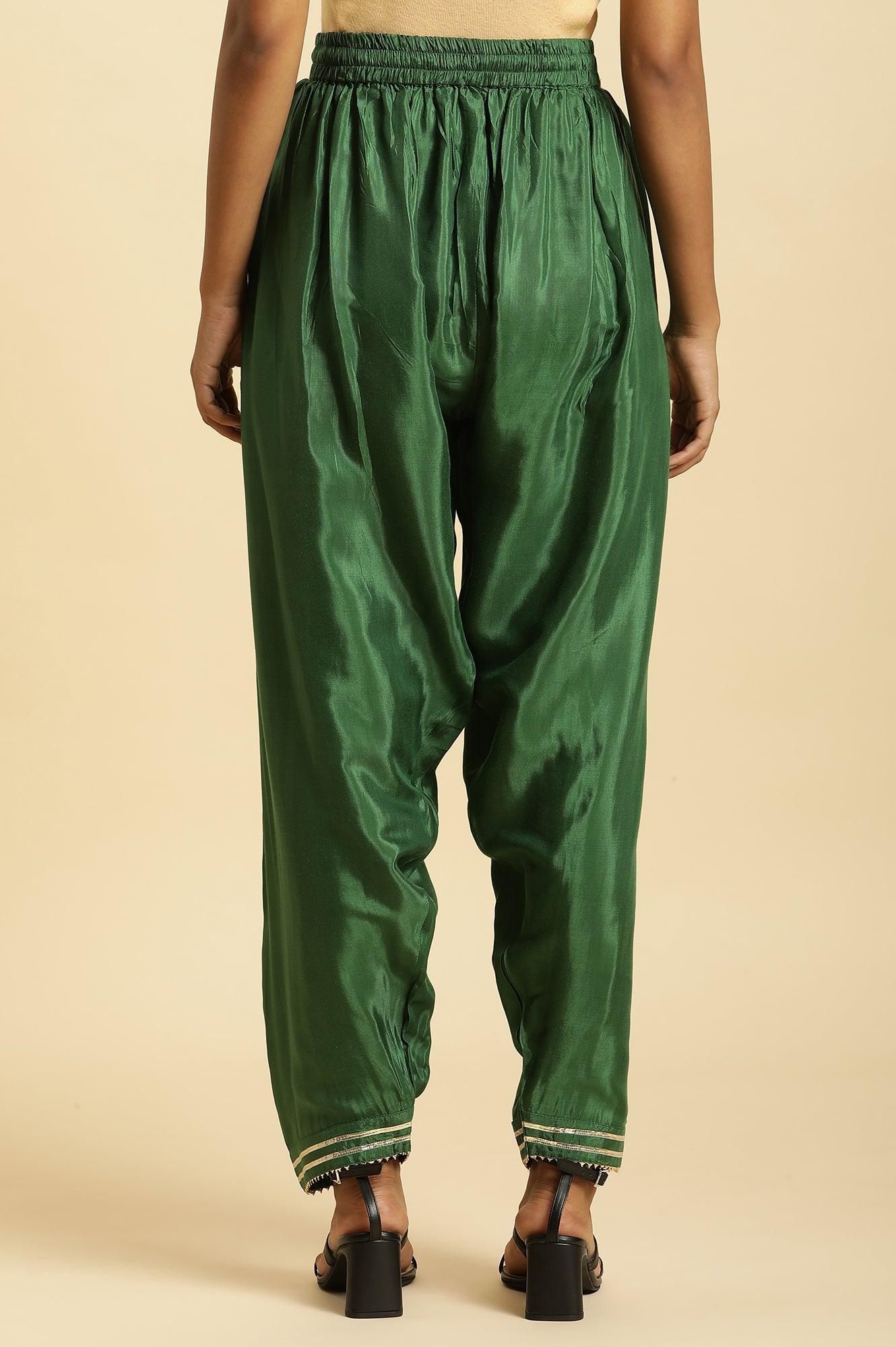 Dark Green Salwar Pants With Gota Lace - Image 3