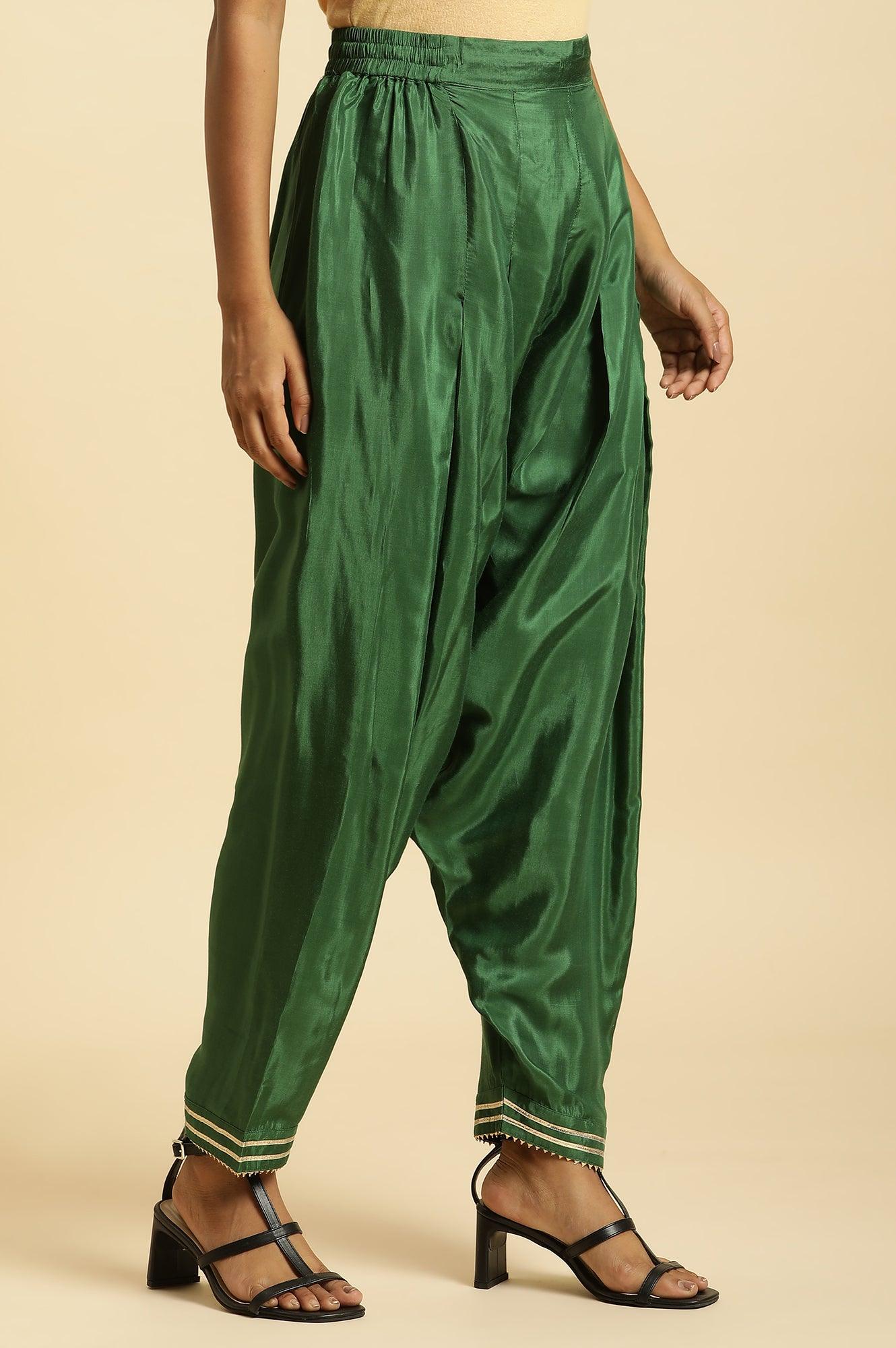 Dark Green Salwar Pants With Gota Lace - Image 4