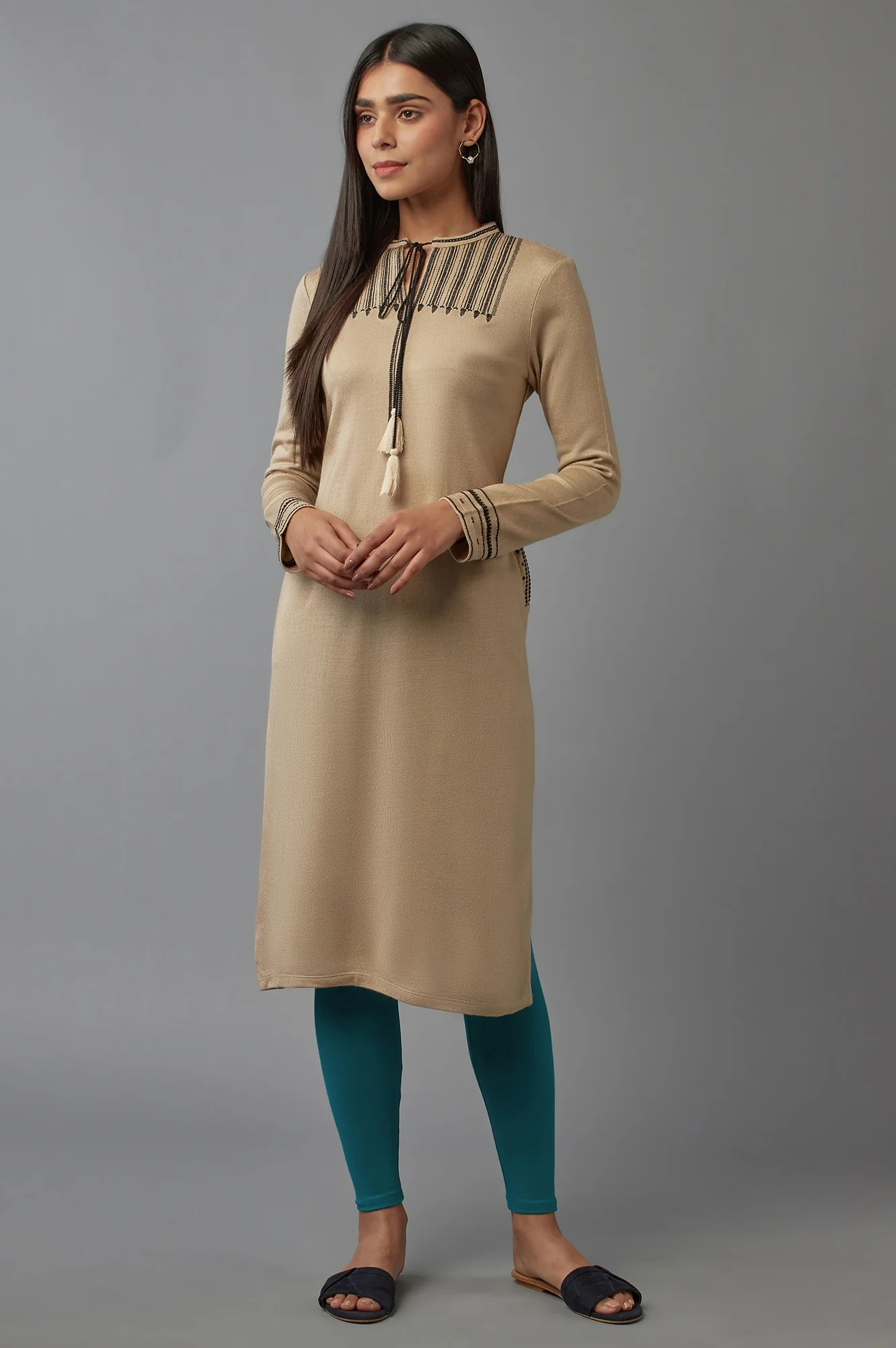 Dark Green Solid Cotton Tights - Image 5