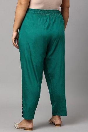 Dark Green Solid Light Festive Plus Size Slim Pants - Image 2
