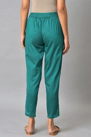 Dark Green Solid Light Festive Slim Pants - Image 2