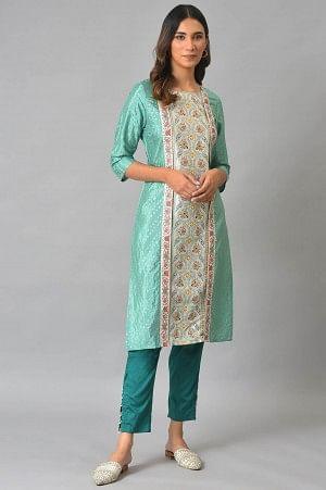 Dark Green Solid Light Festive Slim Pants - Image 5
