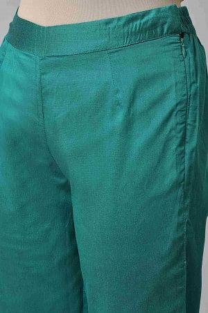 Dark Green Solid Light Festive Slim Pants - Image 7