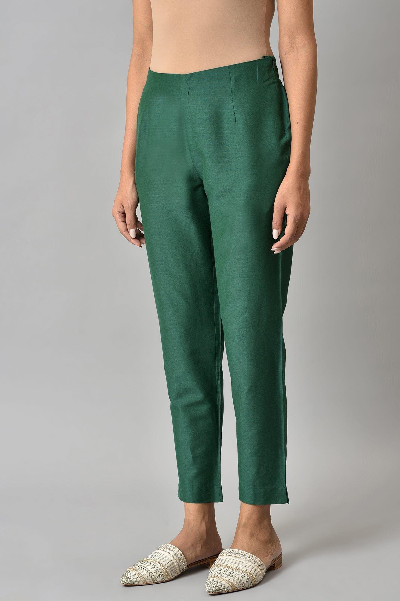 Dark Green Solid Women'S Slim Pants - Image 3