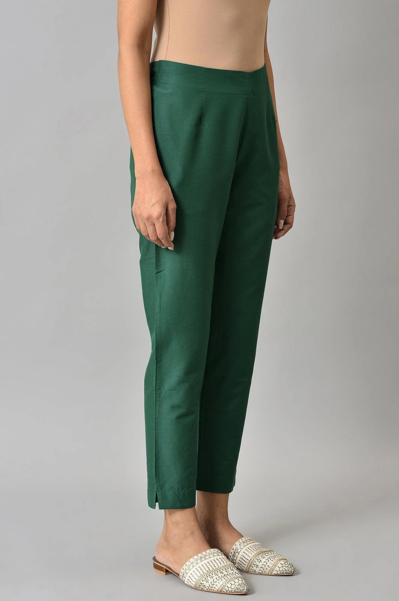 Dark Green Solid Women'S Slim Pants - Image 4