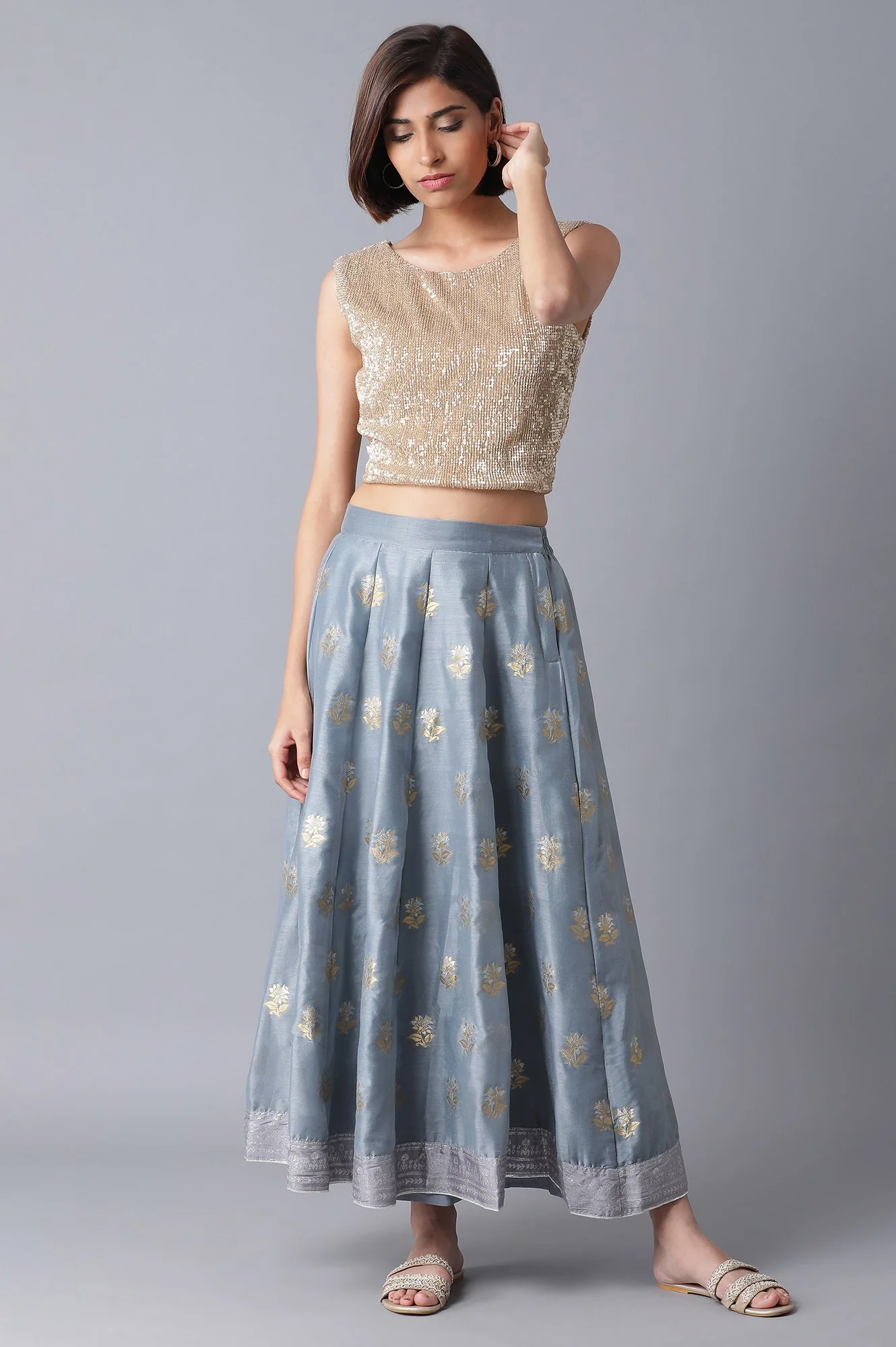 Dark Grey Jacquard Skirt - Image 5