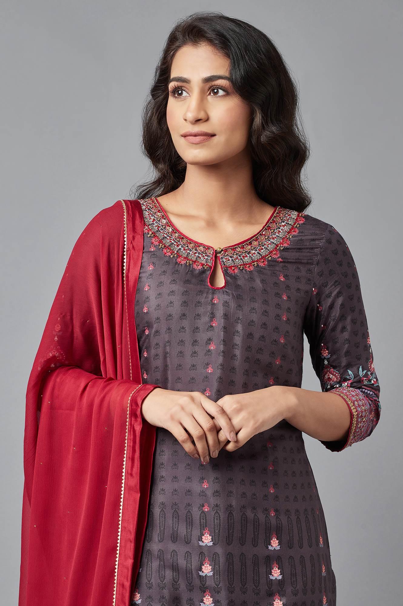Dark Grey kurta, Sharara and Dupatta Set - Image 5