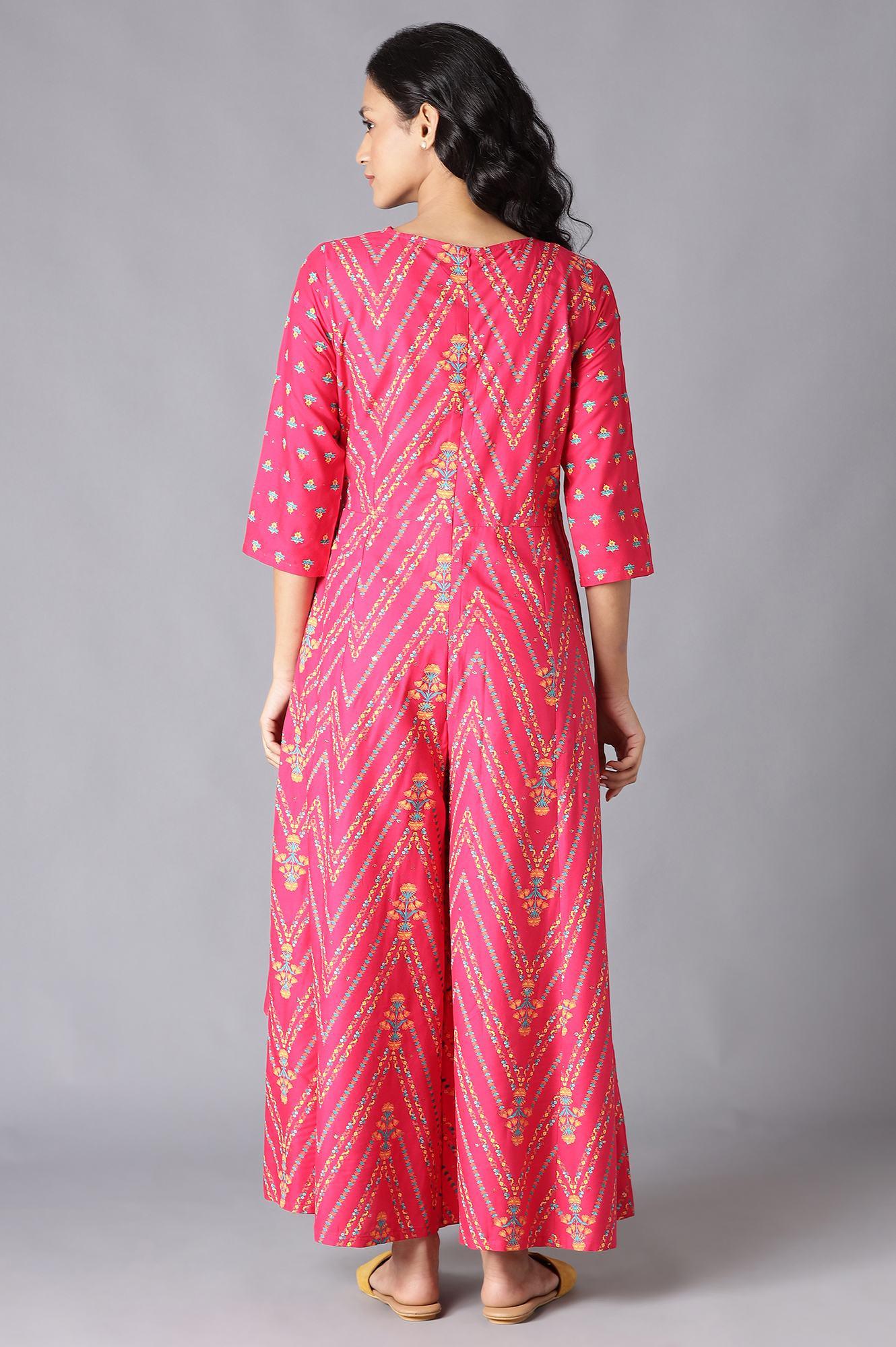 Dark Pink Angrakha Jumpsuit In Round Neck - Image 2