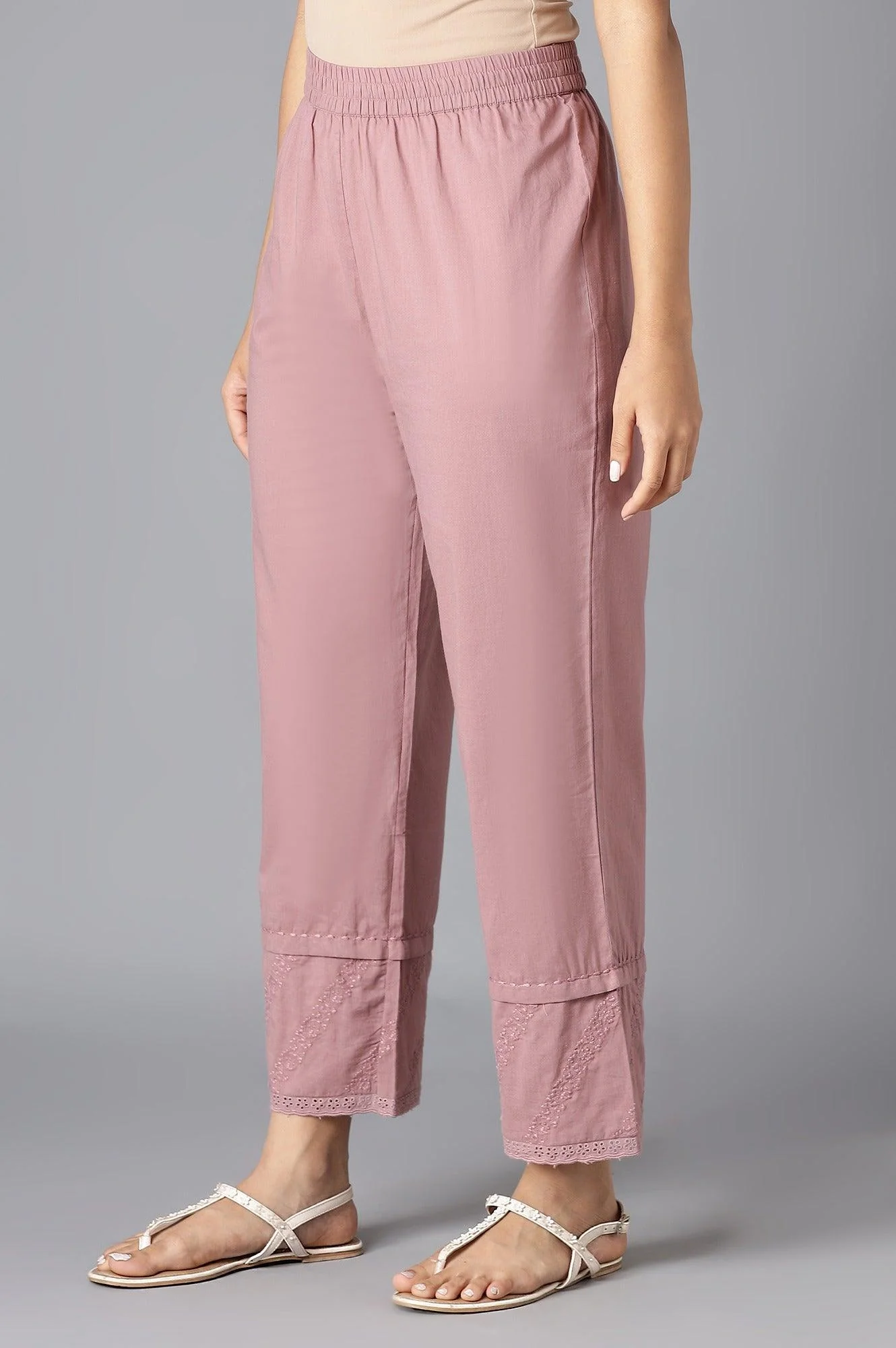 Dark Pink Embroidered Straight Pants - Image 3
