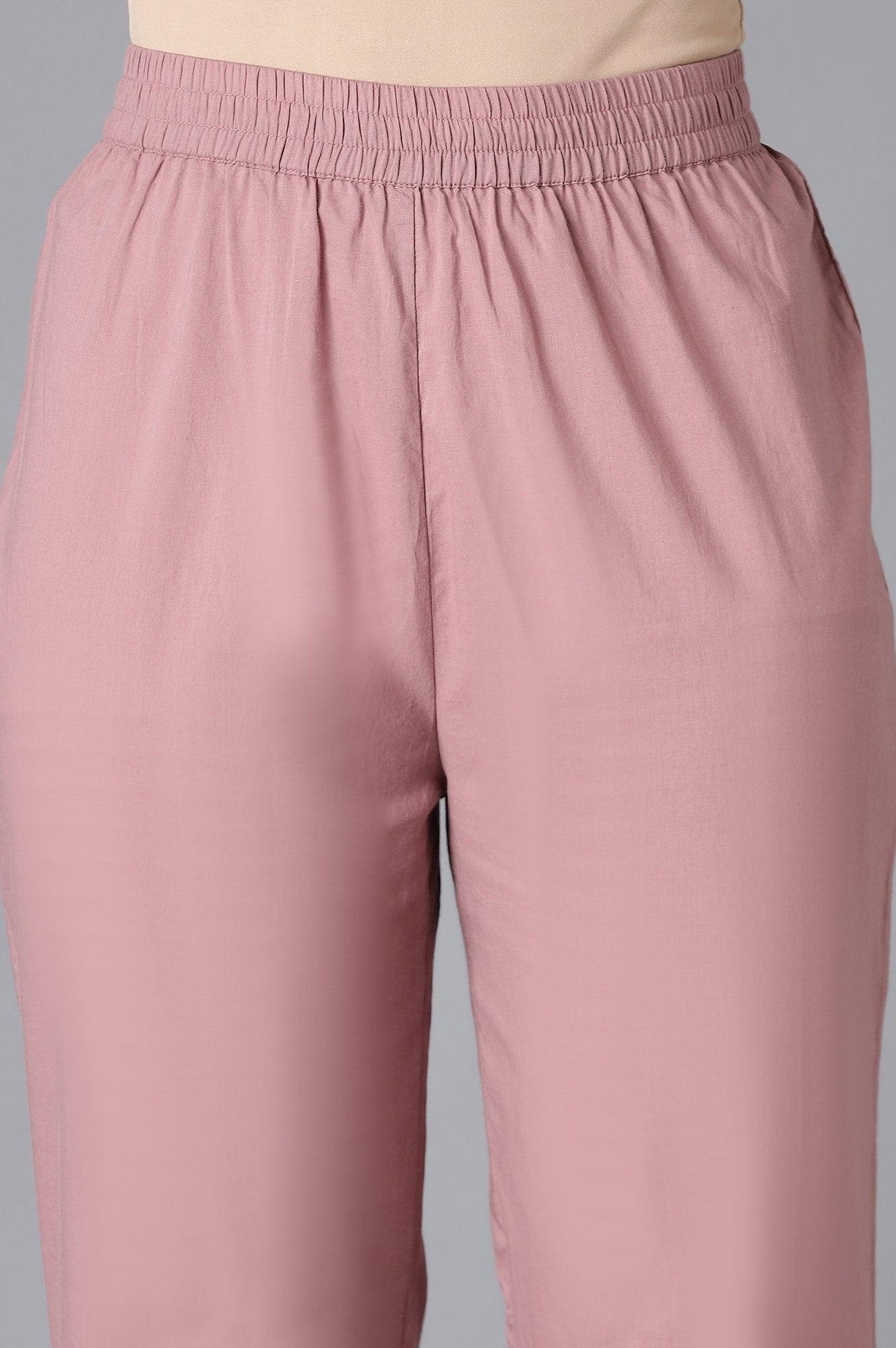 Dark Pink Embroidered Straight Pants - Image 5